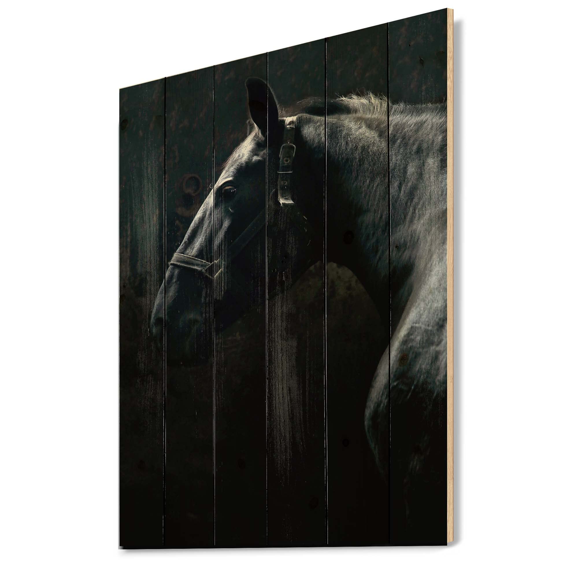 DesignQ Thoroughbred Nonius Stallion Horse II Farmhouse Wood Wall Art - Black Large Animal Wall Decor Printed on Natural Pine Wood - Perfect for Living Room, Bedroom, or Country Home Decor