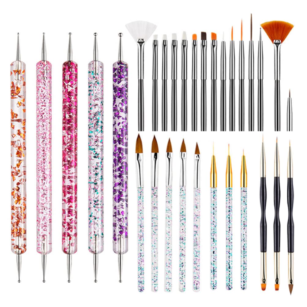 Professional Nail Art Brush Set - Round Acrylic Nail Brush & Painting Pen for 3D Nail Design, Perfect for Salon & Home Manicure, Portable Nail Tools for DIY Nail Art, Includes Plastic Eyeliner Brush (Great for Beginners & Professionals) - Ideal for Gel Polish, Acrylic Nails & Nail Extension Application