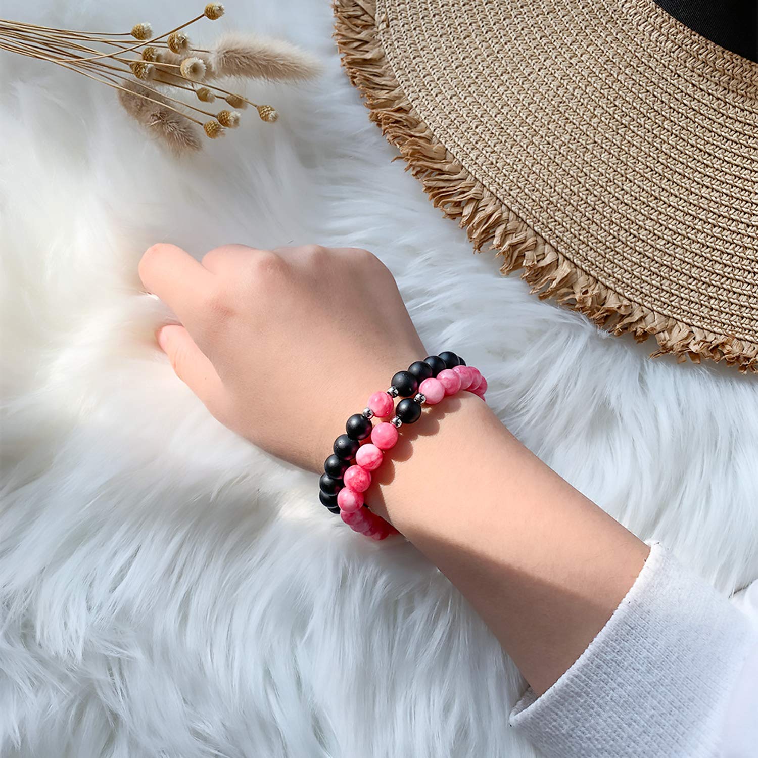 Natural Stone Beads Couple Bracelets Set for Women & Men - Matching Friendship Jewelry for Lovers, Yoga & Meditation Accessories - Perfect for Anniversaries, Valentine's Day & Spiritual Healing