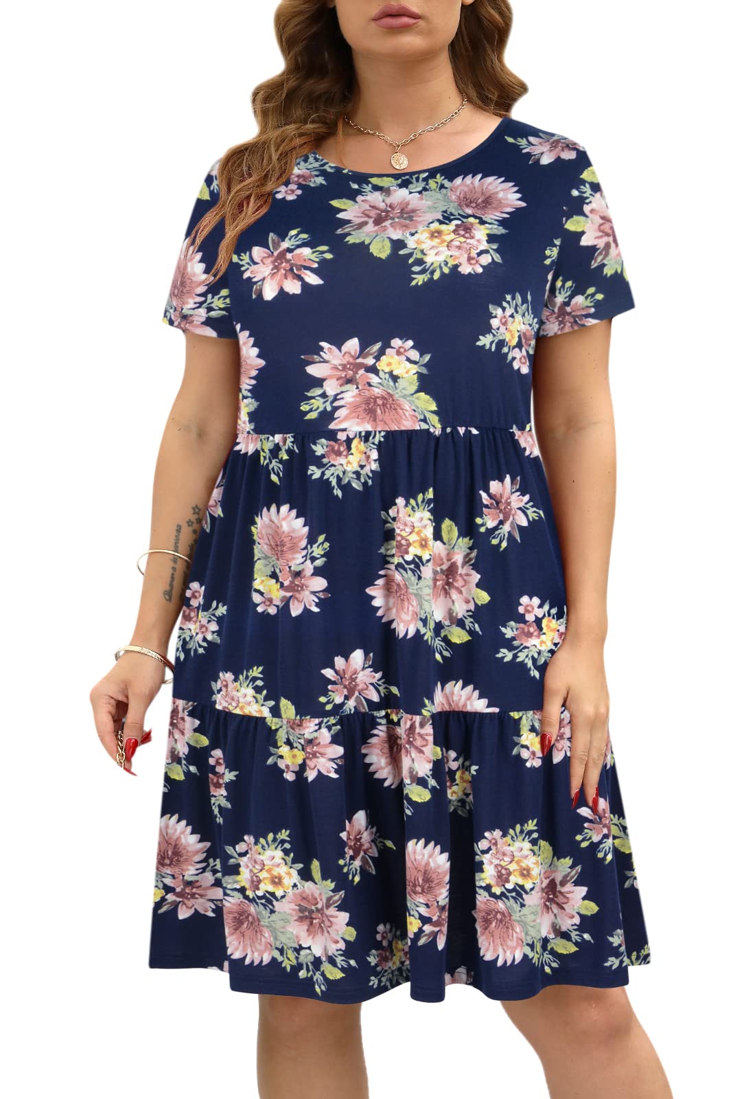 Women's Plus Size Loose Short Sleeve T-Shirt Dress - Casual Swing Midi Dress with Pockets | Perfect for Summer Outfits, Beach Cover Up & Everyday Wear
