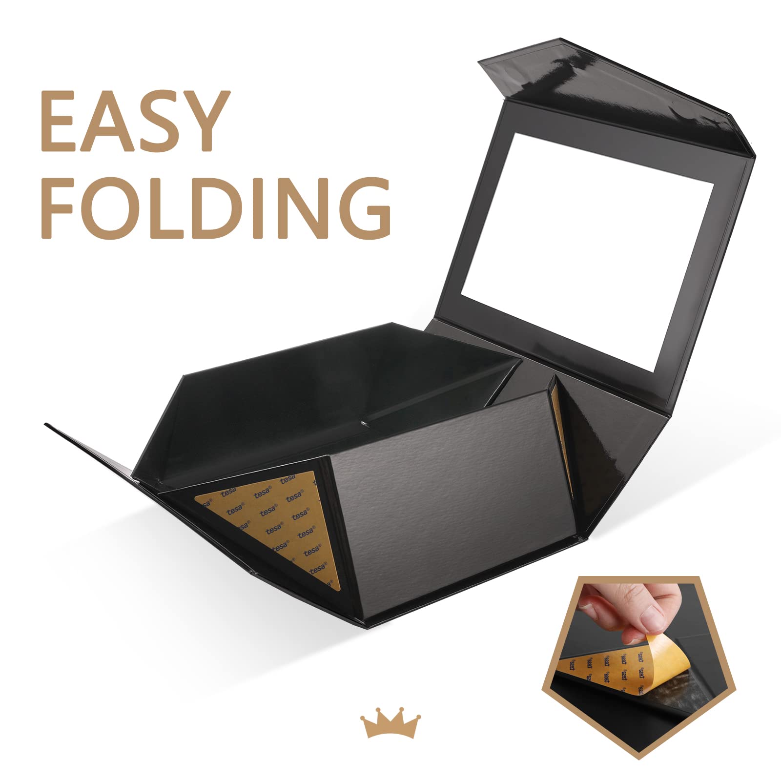 Premium Black Gift Box with Clear Window - 9x6.5x3.8 Inches Magnetic Closure Present Box Includes Ribbon & Card - Groomsmen Proposal Box, Birthday Gifts, Wedding Favors, Jewelry Packaging - Elegant Glossy Finish for Special Occasions