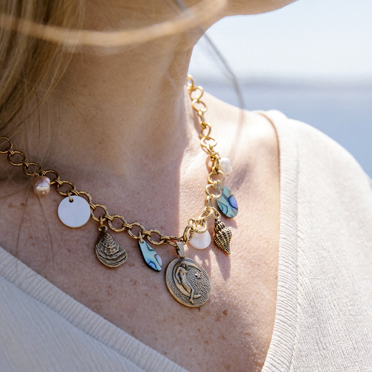 Beach Treasure Multi Charm Necklace - Stylish Bohemian Jewelry for Women - Perfect for Summer Vacations, Beach Parties & Boho Fashion