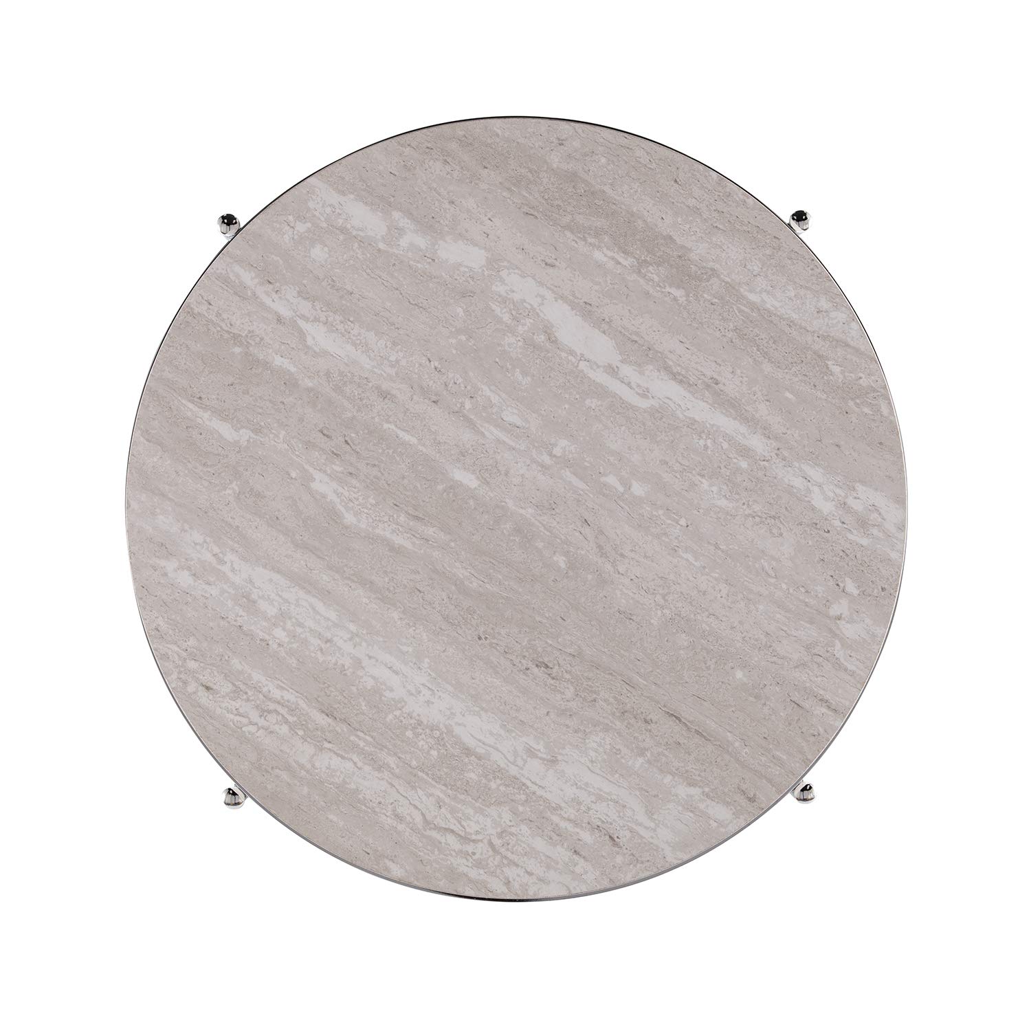 SEI Furniture Silas Round Faux Stone End Table - Silver Finish | Modern Accent Table for Living Room, Bedroom & Office Decor