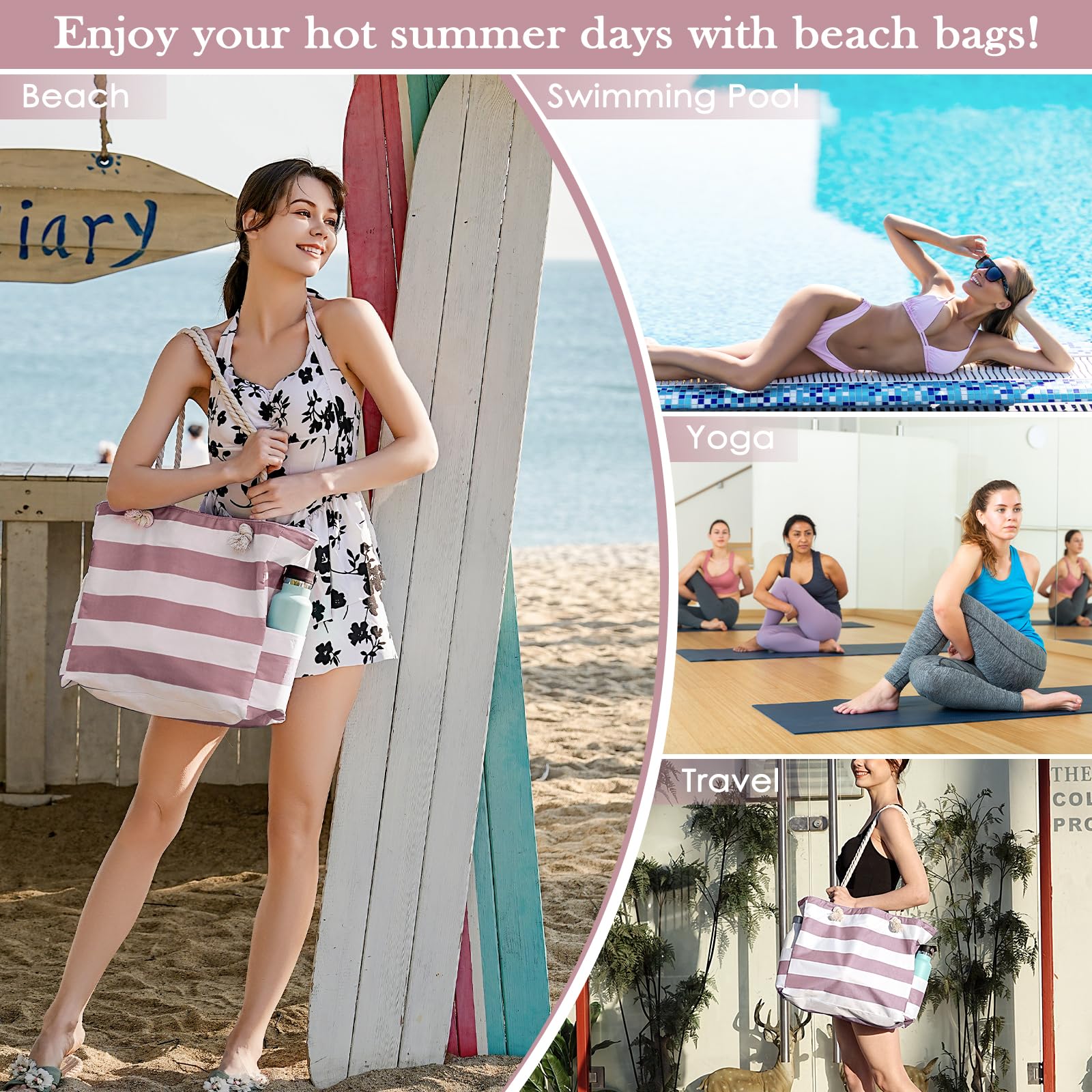 **Waterproof & Sandproof Large Beach Tote Bag for Women - Zippered Swim Pool Bag for Beach, Travel & Gym - Stylish & Spacious Carryall**