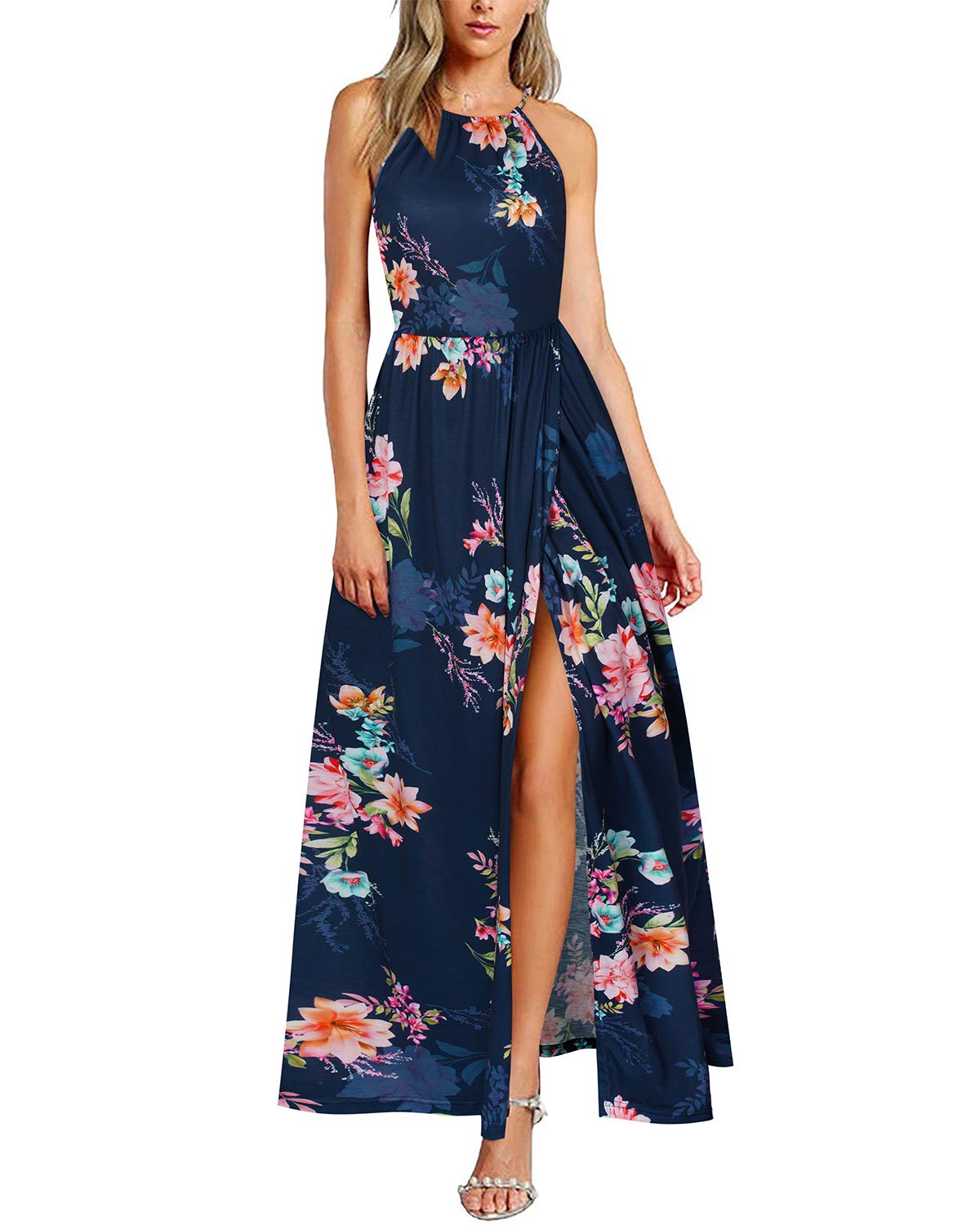 KILIG Women's Summer Maxi Dress 2025 - Casual Sleeveless Floral Sundress with Side Slit, Flowy Long Beach Dress for Vacation, Pool Party & Outdoor Date Night