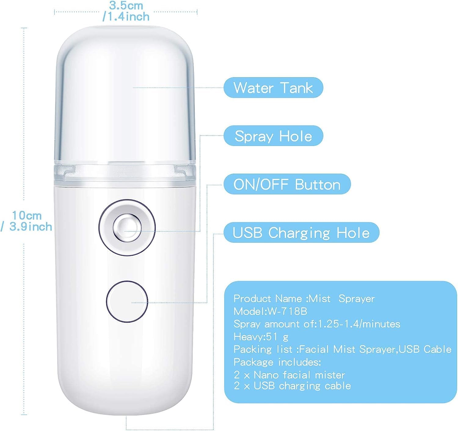 BHAJANLAL GREENERY Cool Mist Sprayer - Portable Nano Facial Mist Sprayer for Hydration, Mini Face Steamer & Refreshing Mist - Perfect for Travel, Office & Skincare Routine (White)