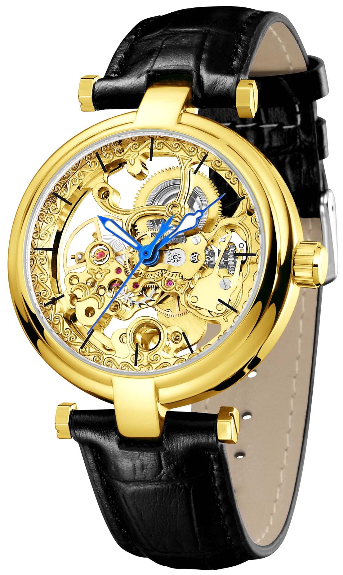 Steampunk Skeleton Automatic Watch - Gold-Tone Case with Luminous Hands & Genuine Leather Strap - Vintage Mechanical Wristwatch for Men - Perfect for Cosplay, Formal Events & Unique Gift Giving