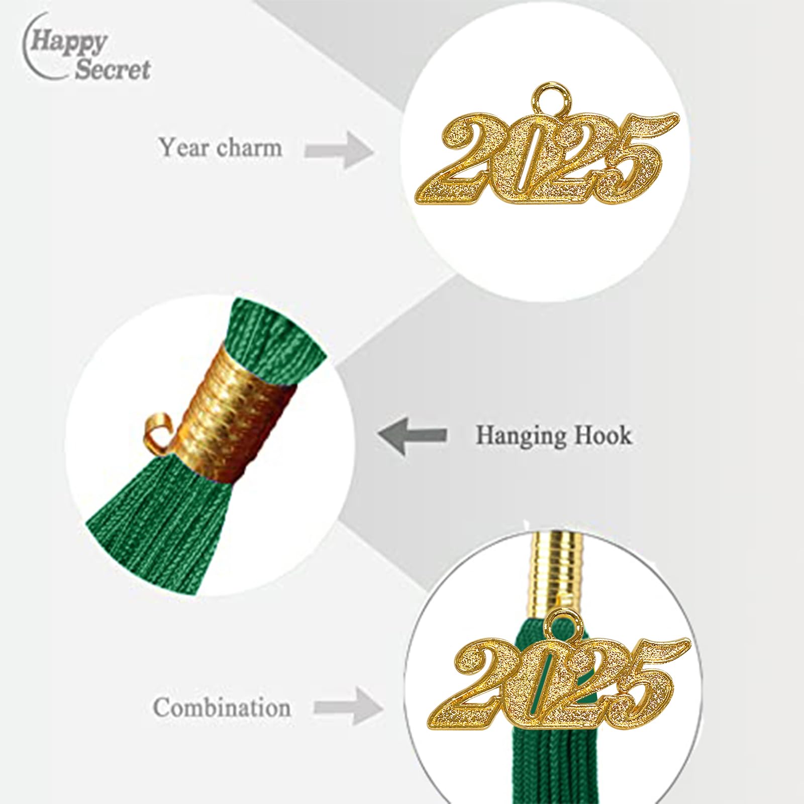 2025 Graduation Cap Tassel with Year Charm - Happy Secret Graduation Ceremony Accessories for High School & College Graduates - Perfect for Commencement, Photo Shoots & Graduation Parties