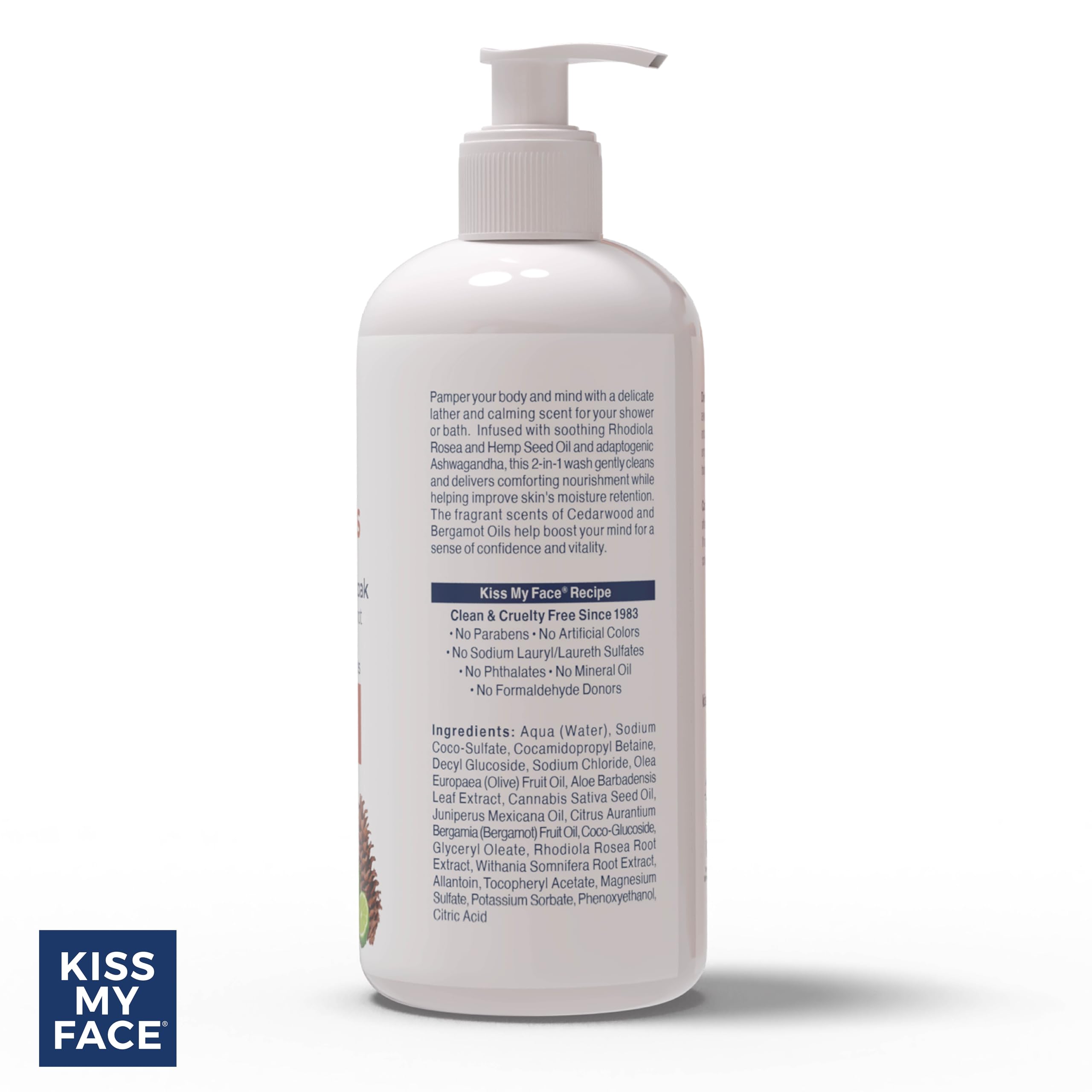 Kiss My Face De-Stress 2-in-1 Body Wash & Bath Soak - Vegan Cedarwood Bergamot Scent - 16 oz Pump Bottle | Relaxing Aromatherapy for Stress Relief & Self-Care Bath Time