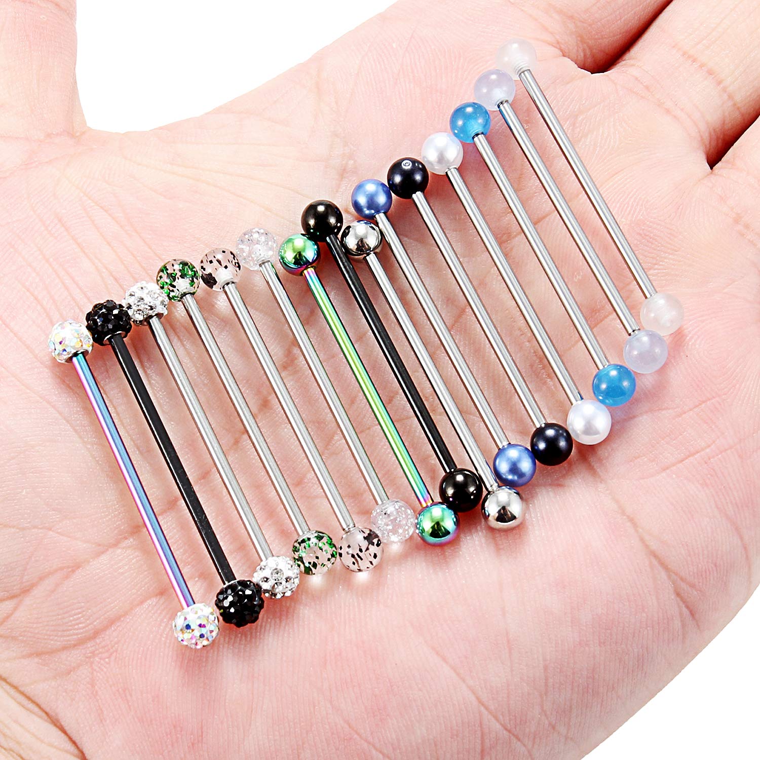 Ruifan 14 Gauge Short Industrial Barbell Cartilage Earring - 1 1/4 Inch (32mm) Body Piercing Jewelry for Men & Women - Perfect for Helix, Tragus, Conch and Industrial Piercings