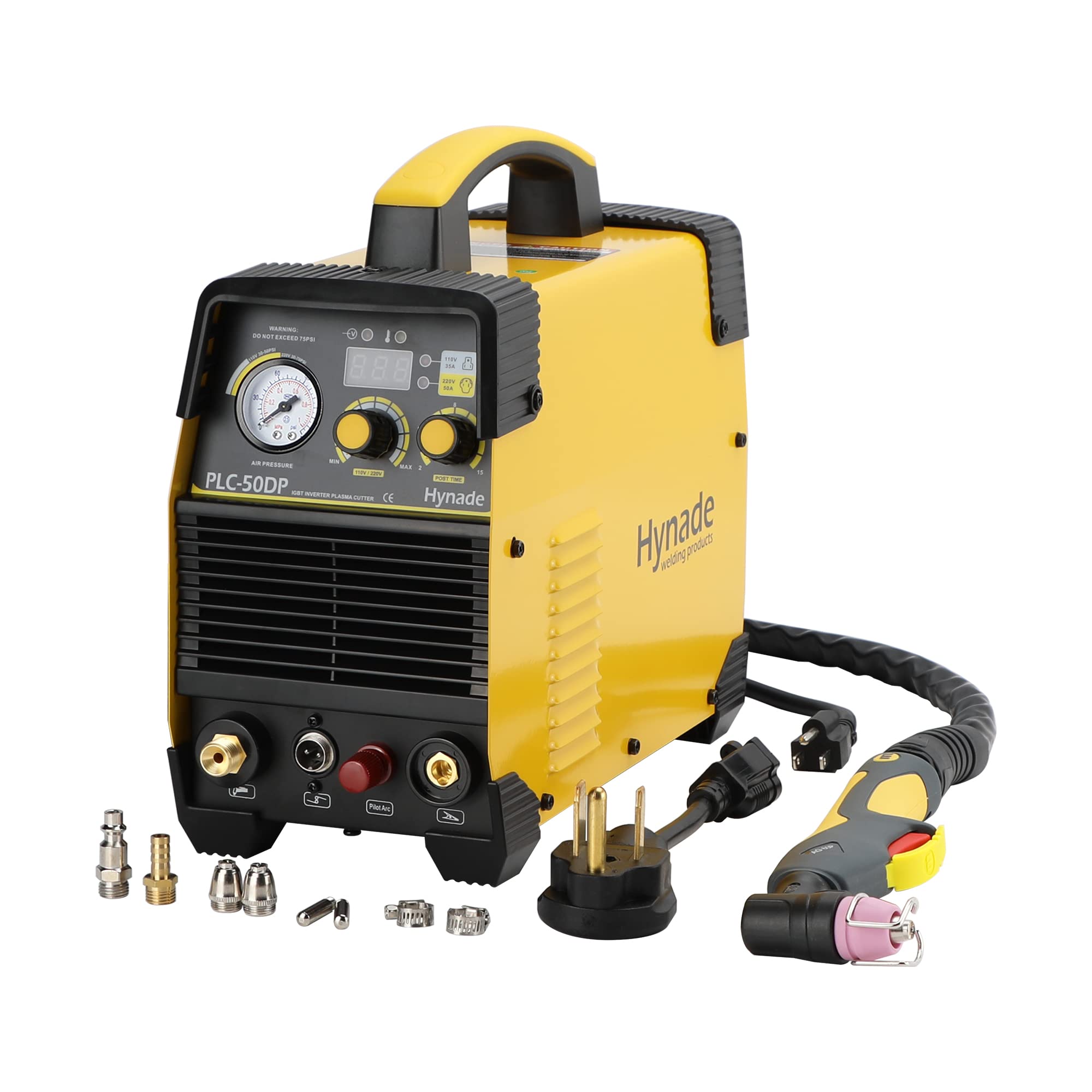Hynade PLC-50DP 50Amp Pilot Arc Plasma Cutter - High Frequency Non-Touch Digital Cutting Machine, Dual Voltage 110V/220V DC Inverter - Ideal for Metal Fabrication, Automotive Repair & DIY Projects