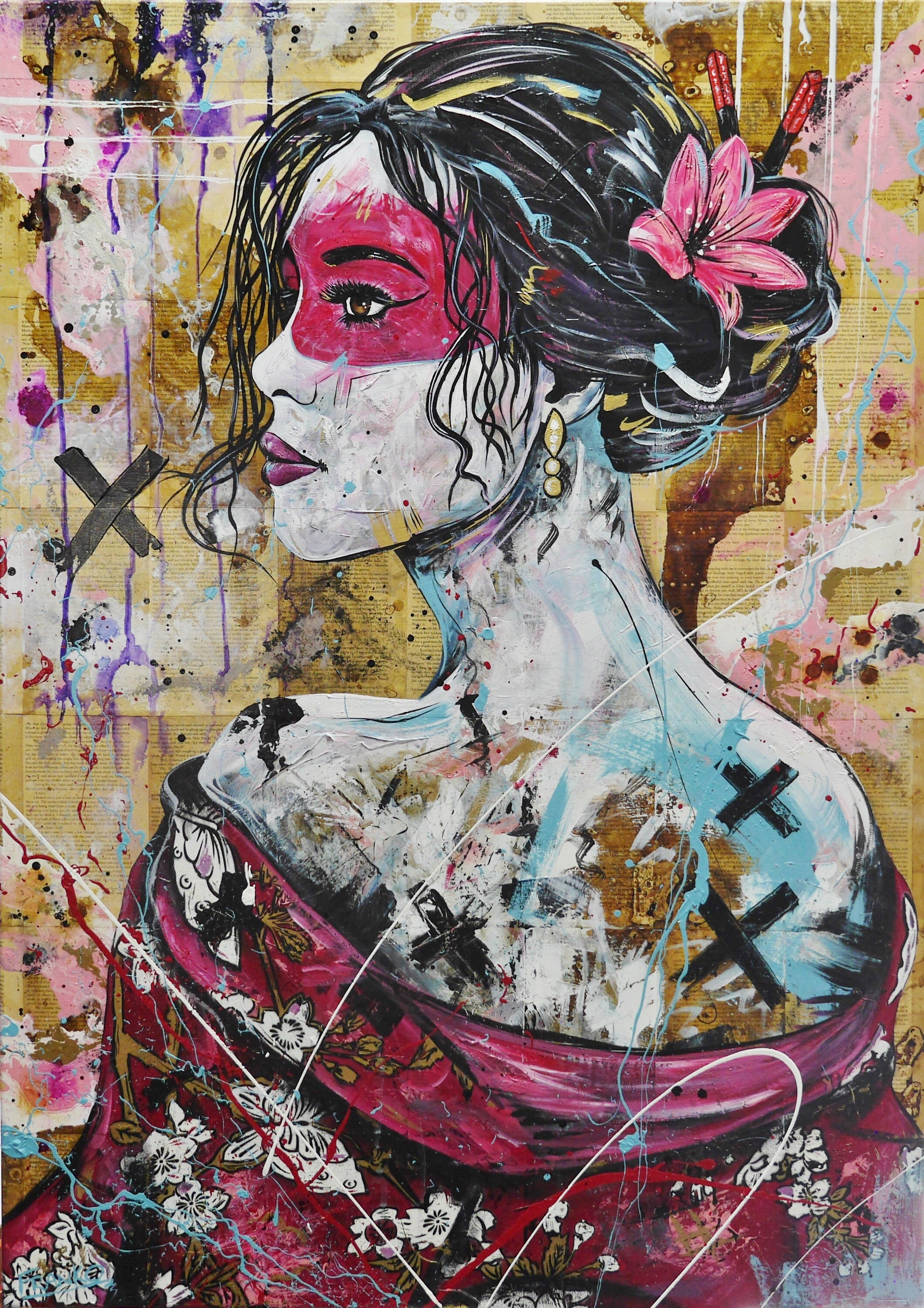Rubi 100cm x 140cm Geisha Abstract Realism Canvas Art - Japanese Inspired Wall Decor for Living Room, Bedroom & Office - Perfect for Book Clubs, Art Lovers & Home Styling