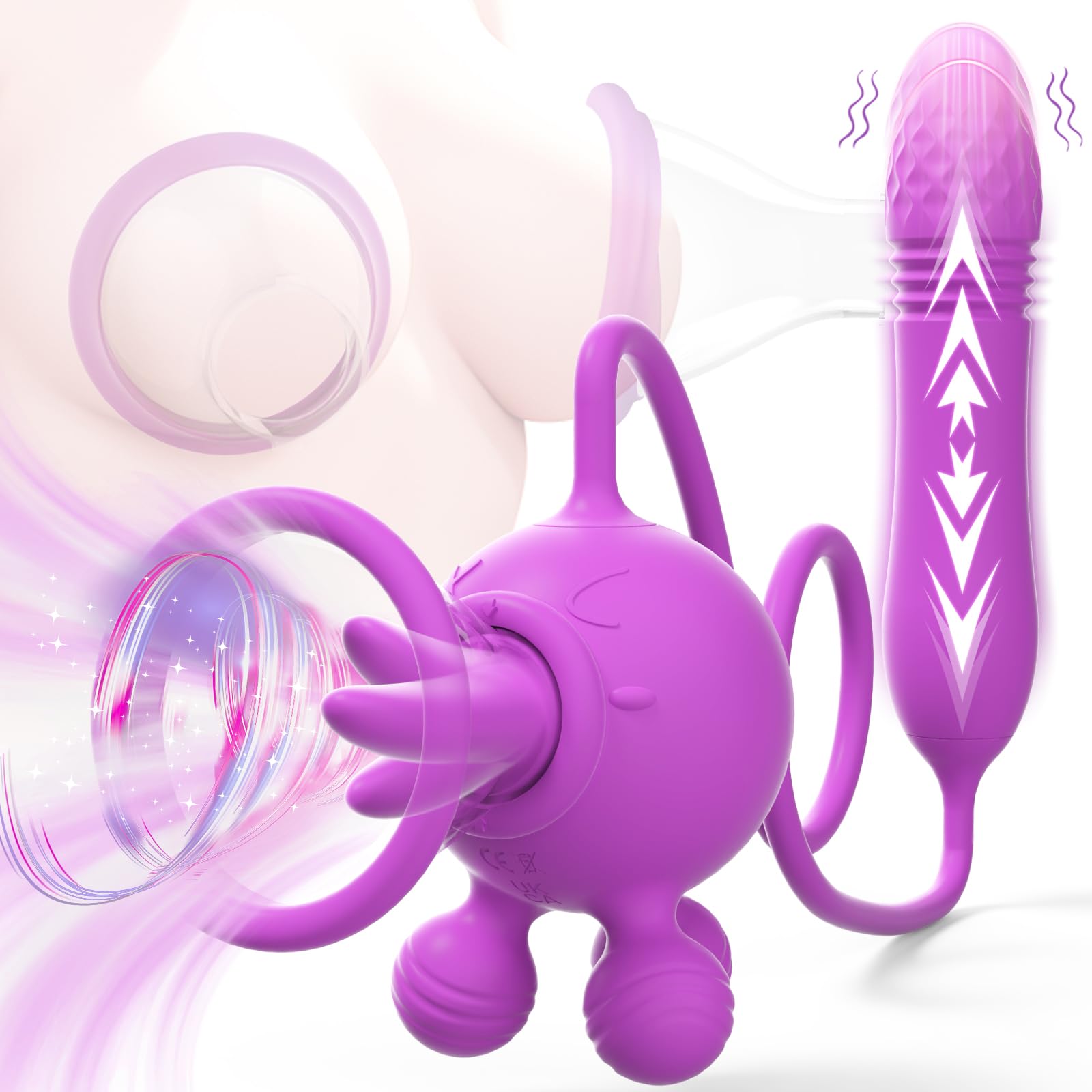 4-in-1 Rose Sucking Vibrator for Women - Clitoral & Nipple Stimulation Toy with Suction, Thrusting Dildo, Tongue Licking & Vibrating Wand - G-Spot & Couples Sex Toy for Enhanced Pleasure (Perfect for Solo Play & Romantic Nights)