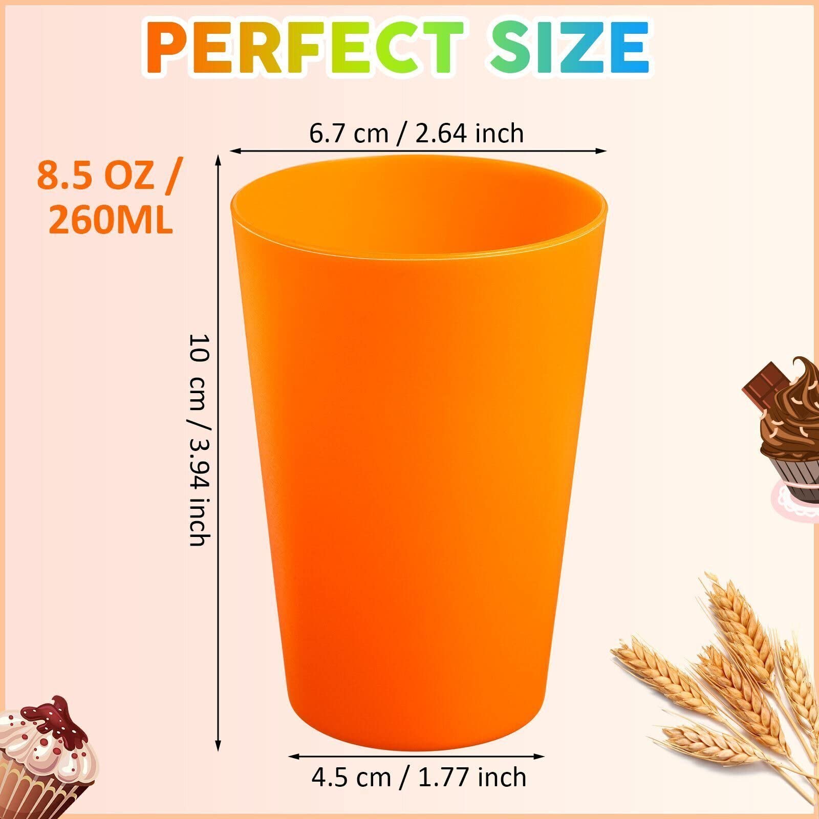 60-Piece Reusable Plastic Cups for Kids & Adults - 8.5 oz Colorful Drinking Tumblers (Yellow, Orange, Red, Purple, Green, Dark Blue) - Perfect for Parties, School Events, Picnics & Family Gatherings