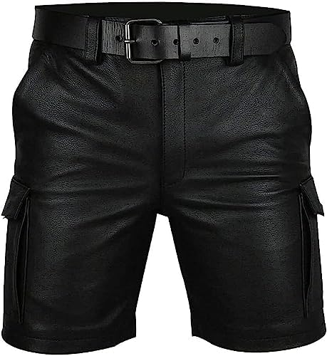 Men's Genuine Leather Belted Cargo Shorts - Stylish Casual Wear with Multiple Pockets | Perfect for Outdoor Adventures, Club Nights & Everyday Comfort