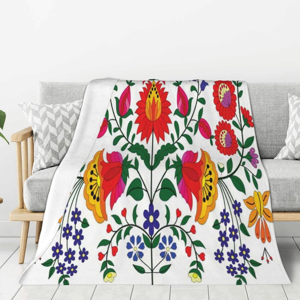 Paisley Flannel Throw Blanket - Hungarian Folk Art Design, Soft & Lightweight Cozy Blanket for Couch, Sofa & Living Room (40x50 Inches) - Perfect for Snuggling, Home Decor & Gift Giving
