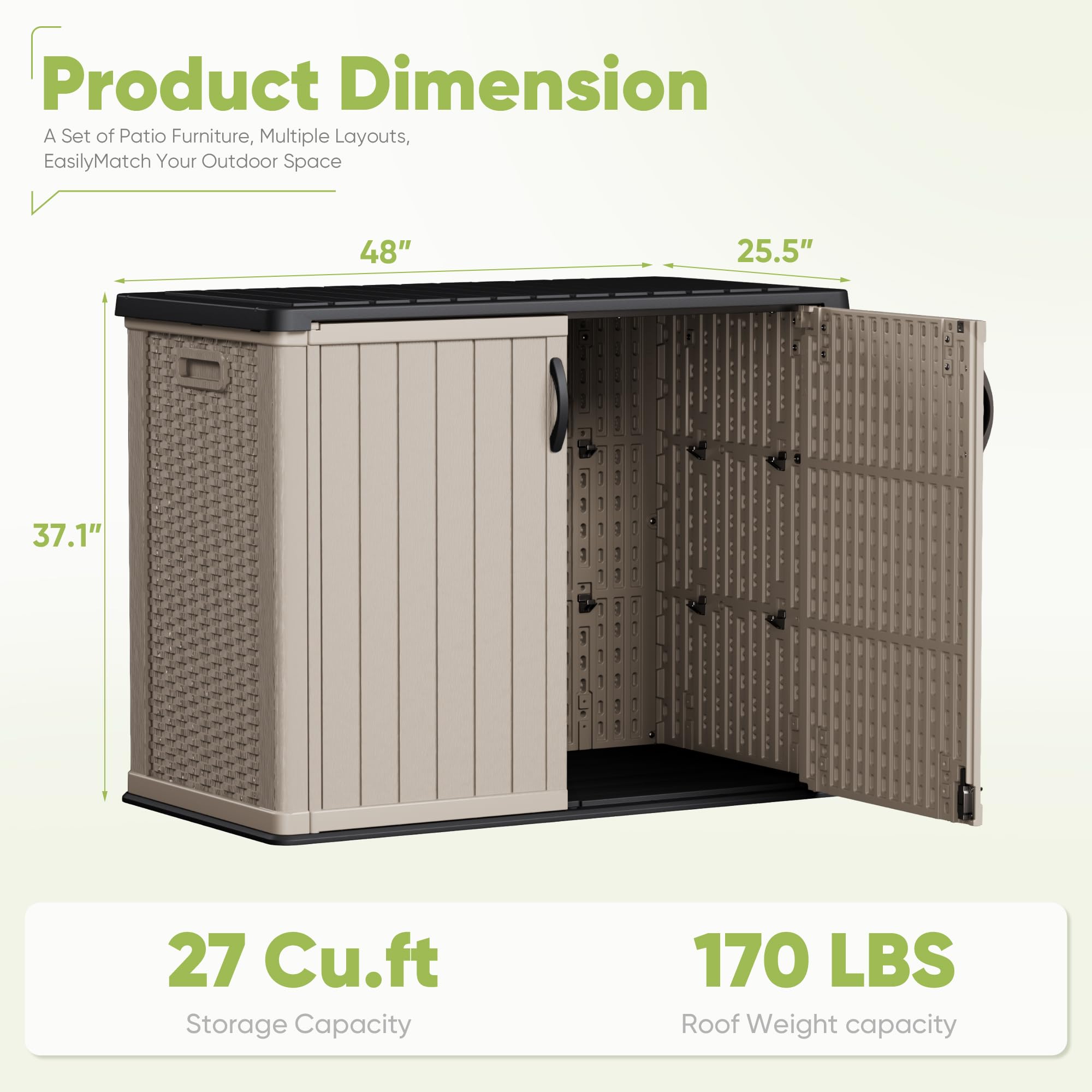 Devoko 26 Cu Ft Outdoor Storage Cabinet with Lockable Doors - Waterproof Horizontal Storage Shed for Patio, Garden Tools, Cushions & Accessories (Beige) | Perfect for Backyard, Garage & Poolside Organization