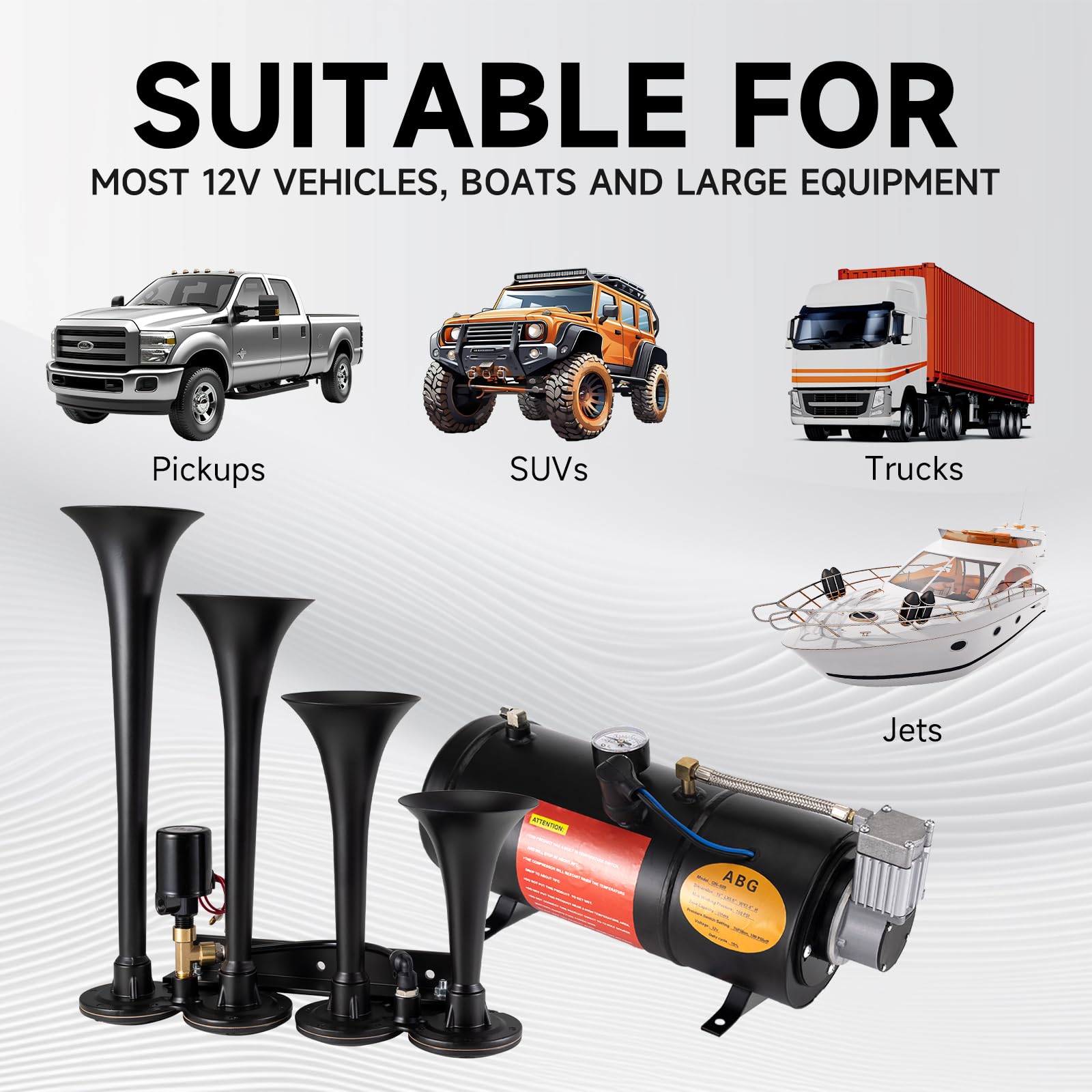 180dB Super Loud Train Horn Kit for Trucks - 12V Air Compressor with 150 PSI Air Tank - Compatible with Truck, Car, Jeep, SUV, Pickup & Boat - Perfect for Emergency Alerts & Off-Road Adventures