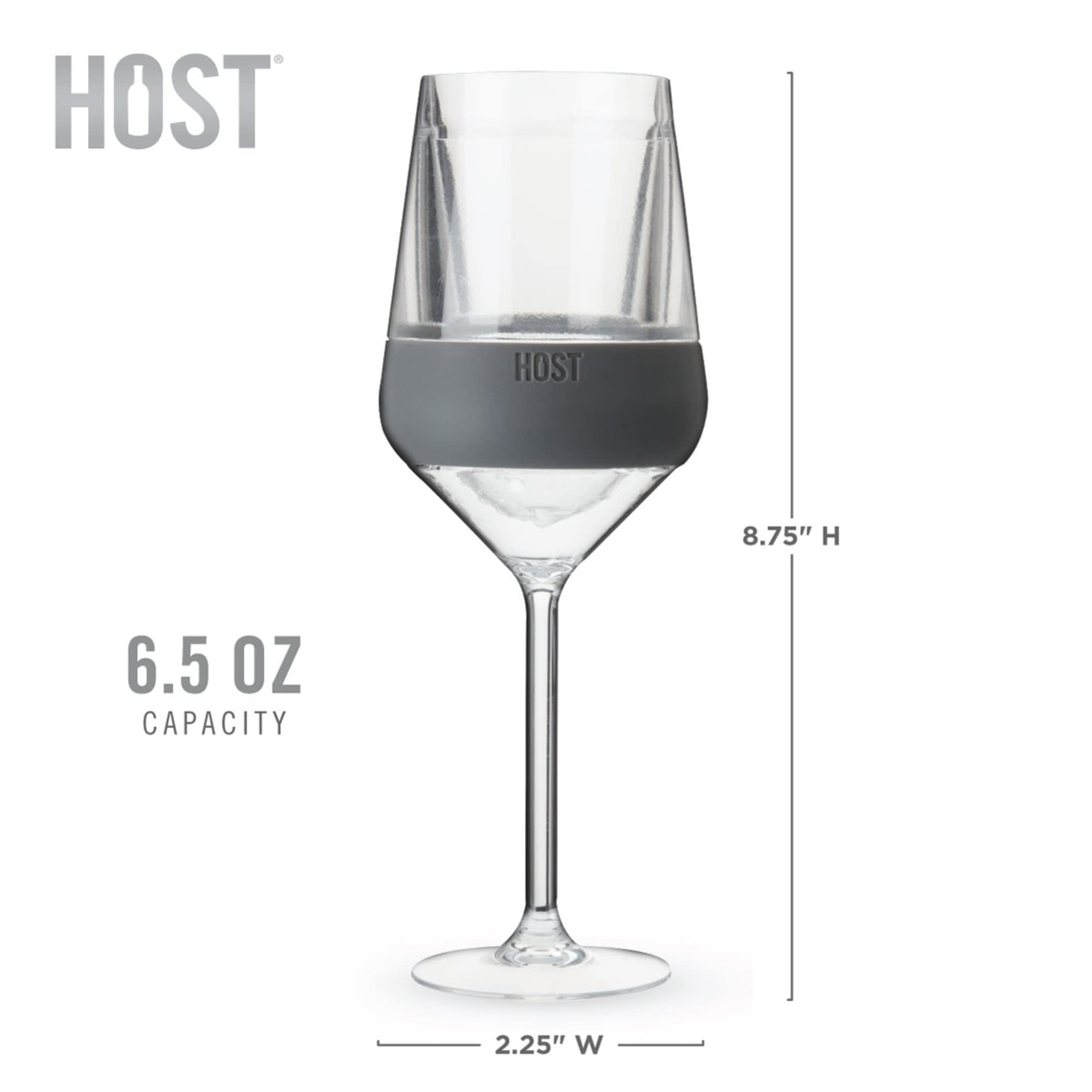 HOST Wine Freeze Stemmed Wine Glasses, 6.5oz Set of 2 Cooling Cups, Mother's Day Gifts for Wife, Mom Birthday Gifts, Women's Gifts, Gray – Perfect for Chilled Wine, Cocktails, and Outdoor Gatherings
