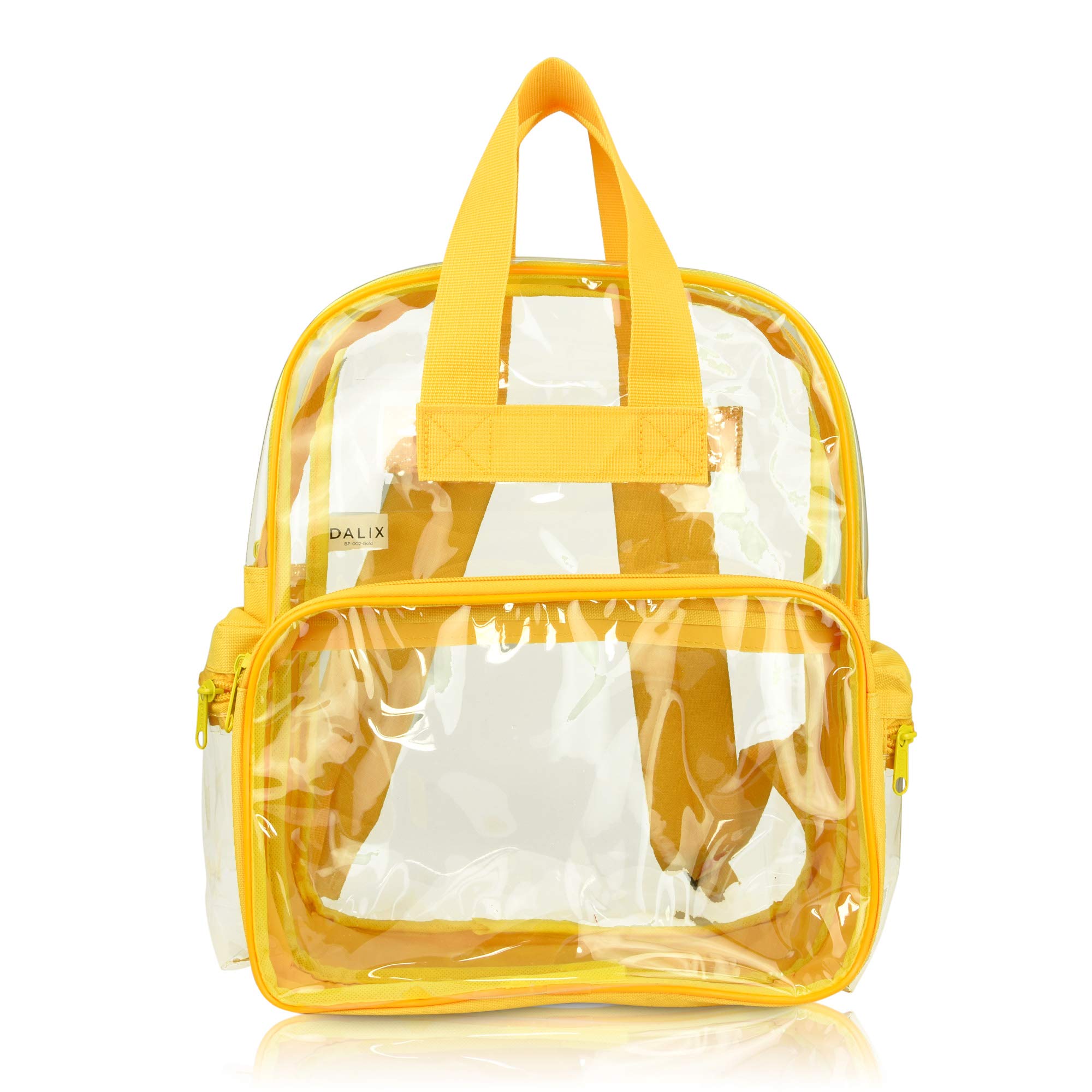 DALIX Clear Backpacks Bulk 50 Pack - Small Transparent Book Bags for School, Work & Travel - Gold Zipper Backpack Set for Students, Teachers & Office Professionals