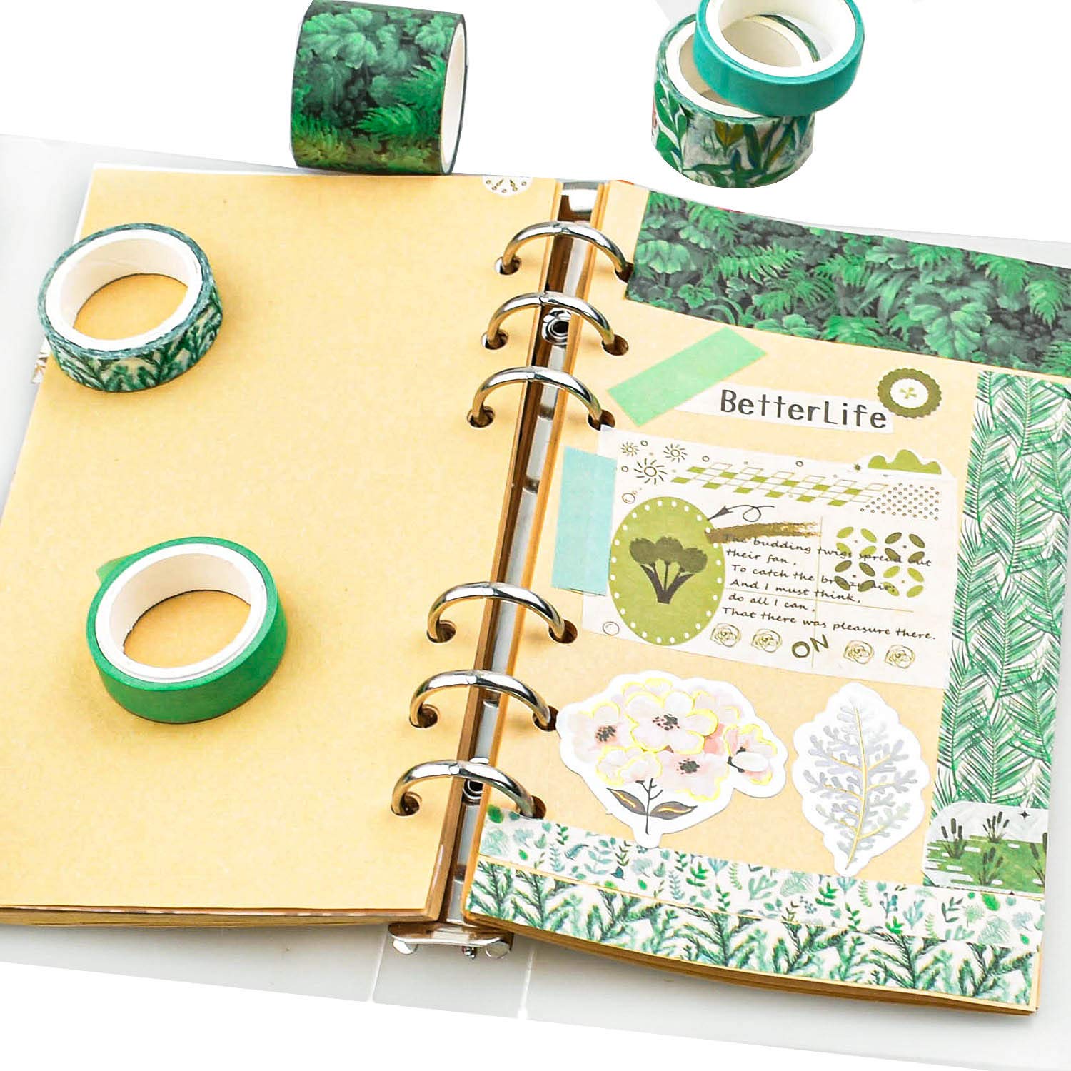 12 Rolls Green Washi Tape Set - Floral Leaf Tree Decorative Masking Tape for DIY Crafts, Scrapbooking, Gift Wrapping & Kids Art Projects | Perfect for Journaling, Home Decor & Party Supplies