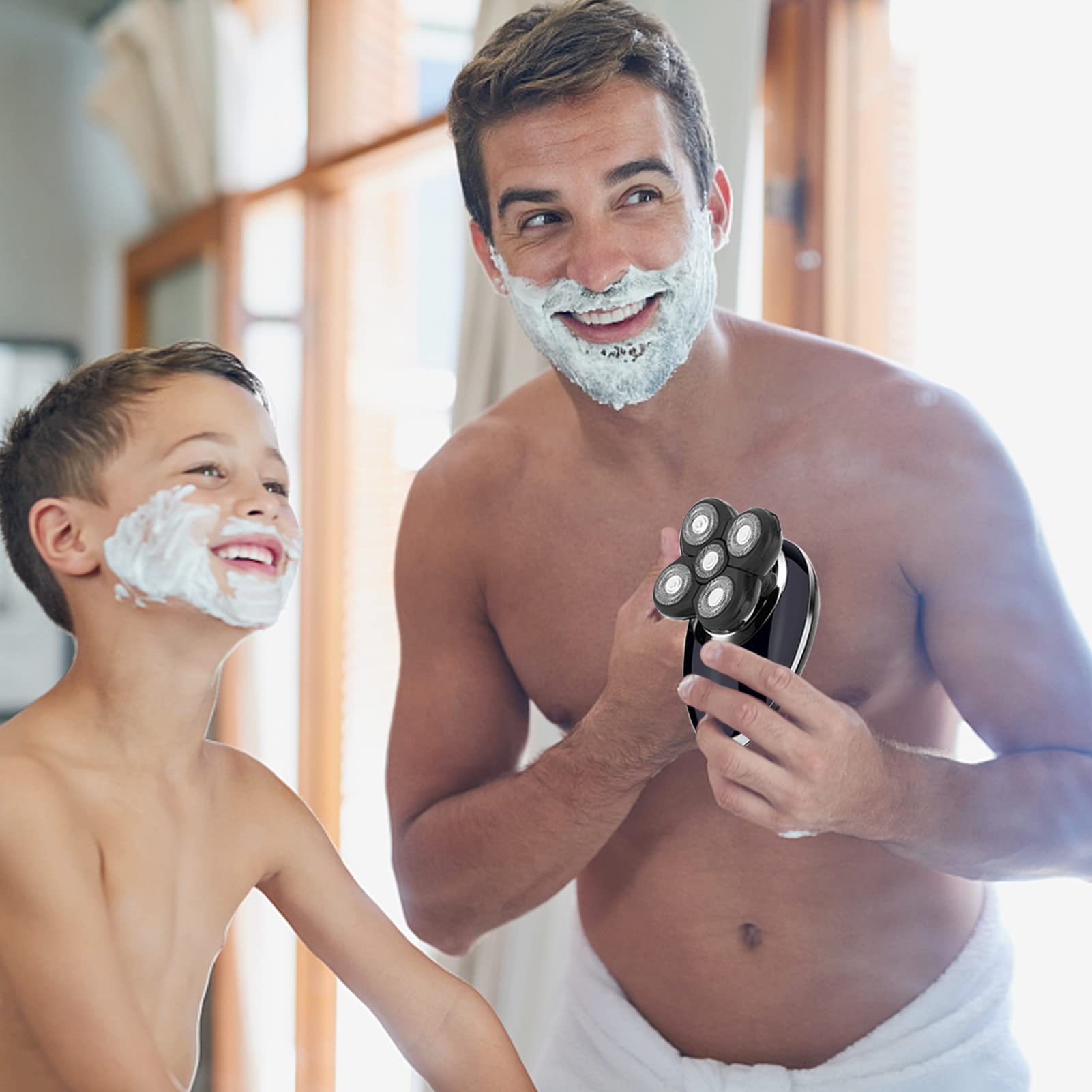 5-Blade Replacement Shaver Heads for Men - Waterproof Rotary Shaving Heads Accessory for Bald Head Shaving (Black) | Perfect for Wet/Dry Shaving at Home or Travel