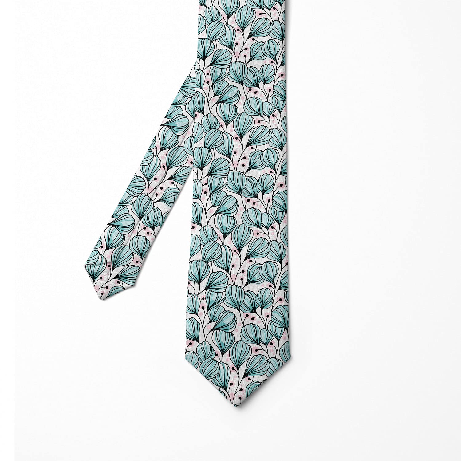 Ambesonne Silk Necktie for Men - Romantic Floral Pattern in Soft Rose & Cadet Blue - 3.7