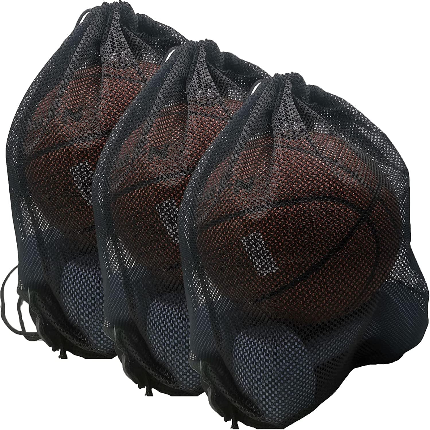 TBONTBY 3-Pack Drawstring Backpack Bags - 15 x 17.7 Inch Nylon Mesh Sports Gym Bags for Basketball, Soccer, Tennis Equipment & Gear Storage - Perfect for School, Travel & Workout Organization
