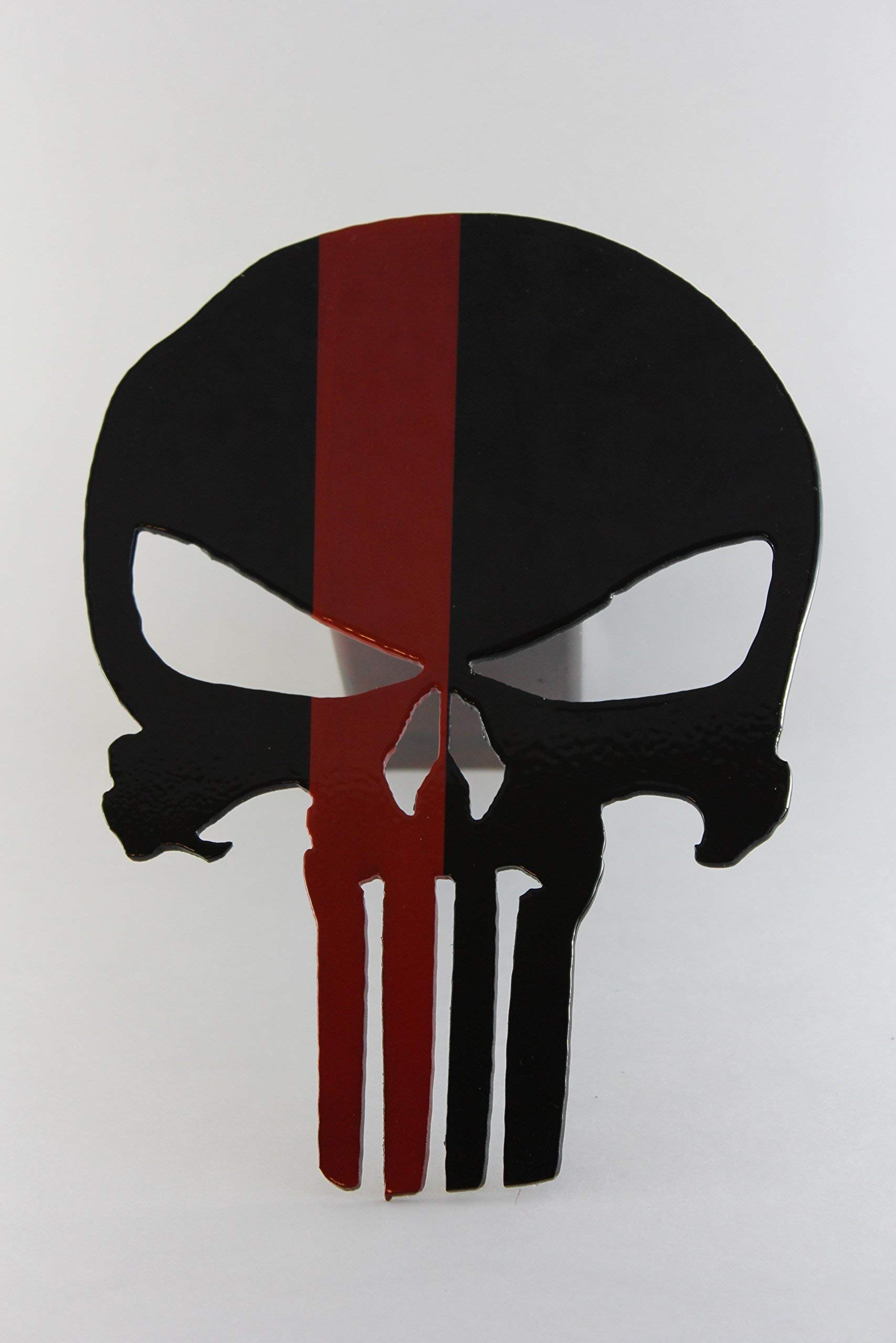 Skull Trailer Hitch Cover with Red Stripe - Heavy Duty Metal Hitch Cover for Trucks & SUVs - Halloween & Gothic Style Accessory for Car Enthusiasts