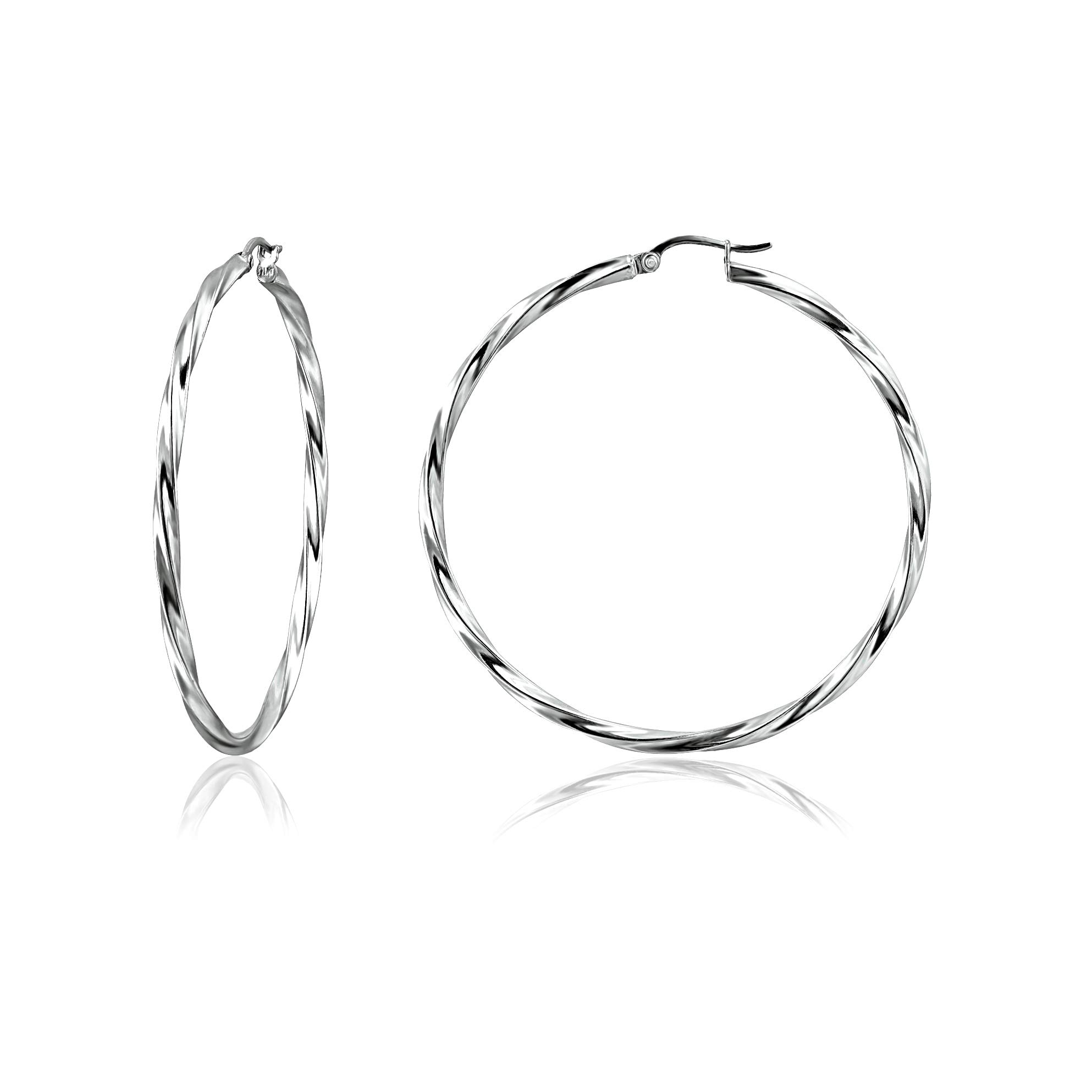Sterling Silver 2mm Twist Tube Round Hoop Earrings for Women | 15mm-60mm Size Range | Everyday Wear, Party & Gift Giving