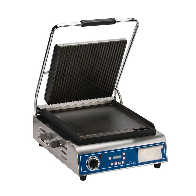 Globe GPGS14D Deluxe Combo Plate Panini Grill Press - Stainless Steel Electric Sandwich Maker for Paninis, Waffles & More - Perfect for Home, Office & Restaurant Use