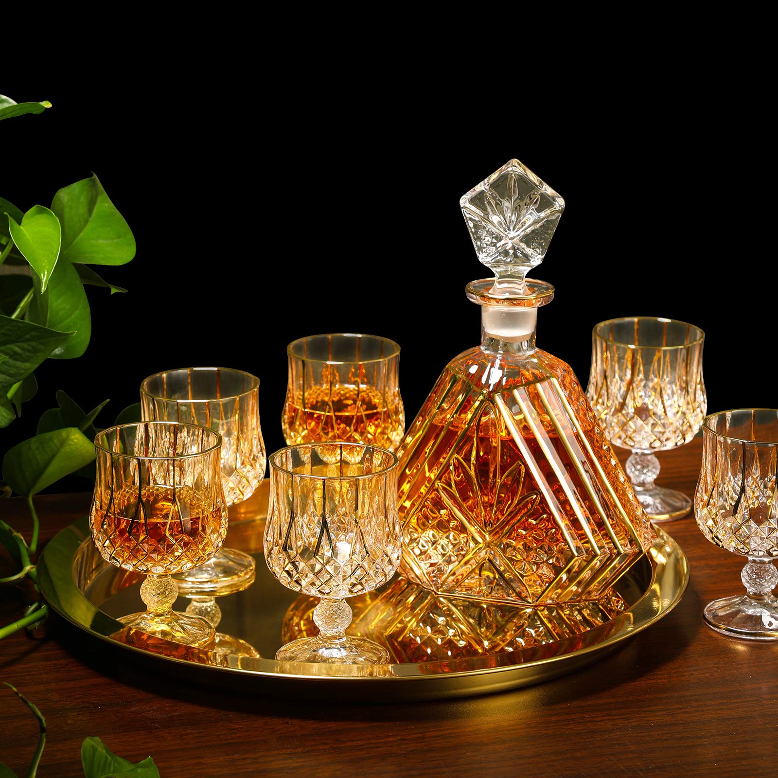 Premium SALADAYS Whiskey Decanter Set with 6 Crystal Glasses - Elegant Gold Bourbon Scotch & Wine Decanter Gift Set for Men - Perfect for Home Bar, Dinner Parties & Anniversary Gifts