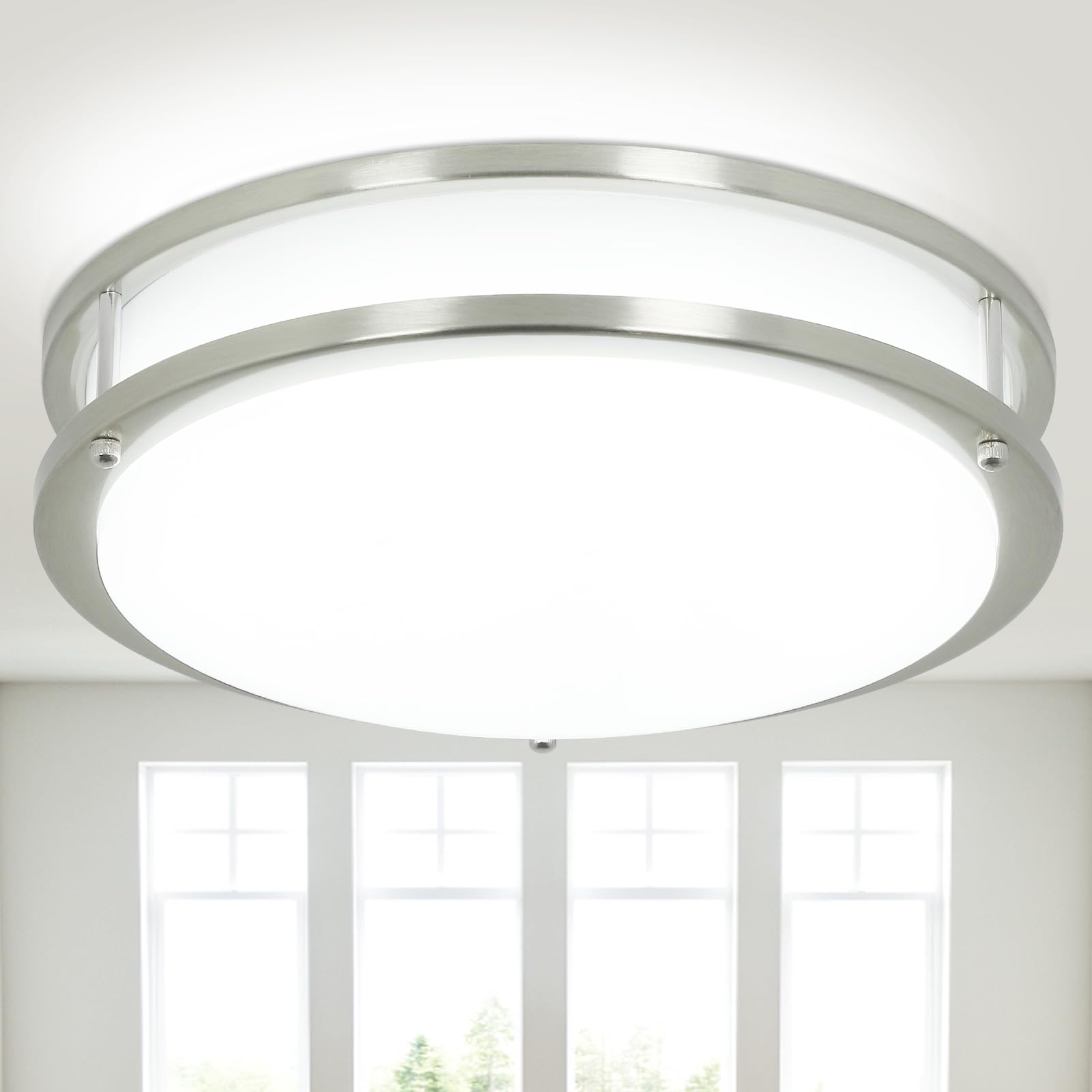 DINGLILIGHTING 30W LED Flush Mount Ceiling Light - 13 Inch Round Brushed Nickel Fixture with 3000K-6000K 5 Color Temperature Adjustable, Super Bright for Living Room Bedroom Kitchen Hallway - Modern Home & Office Lighting Solution