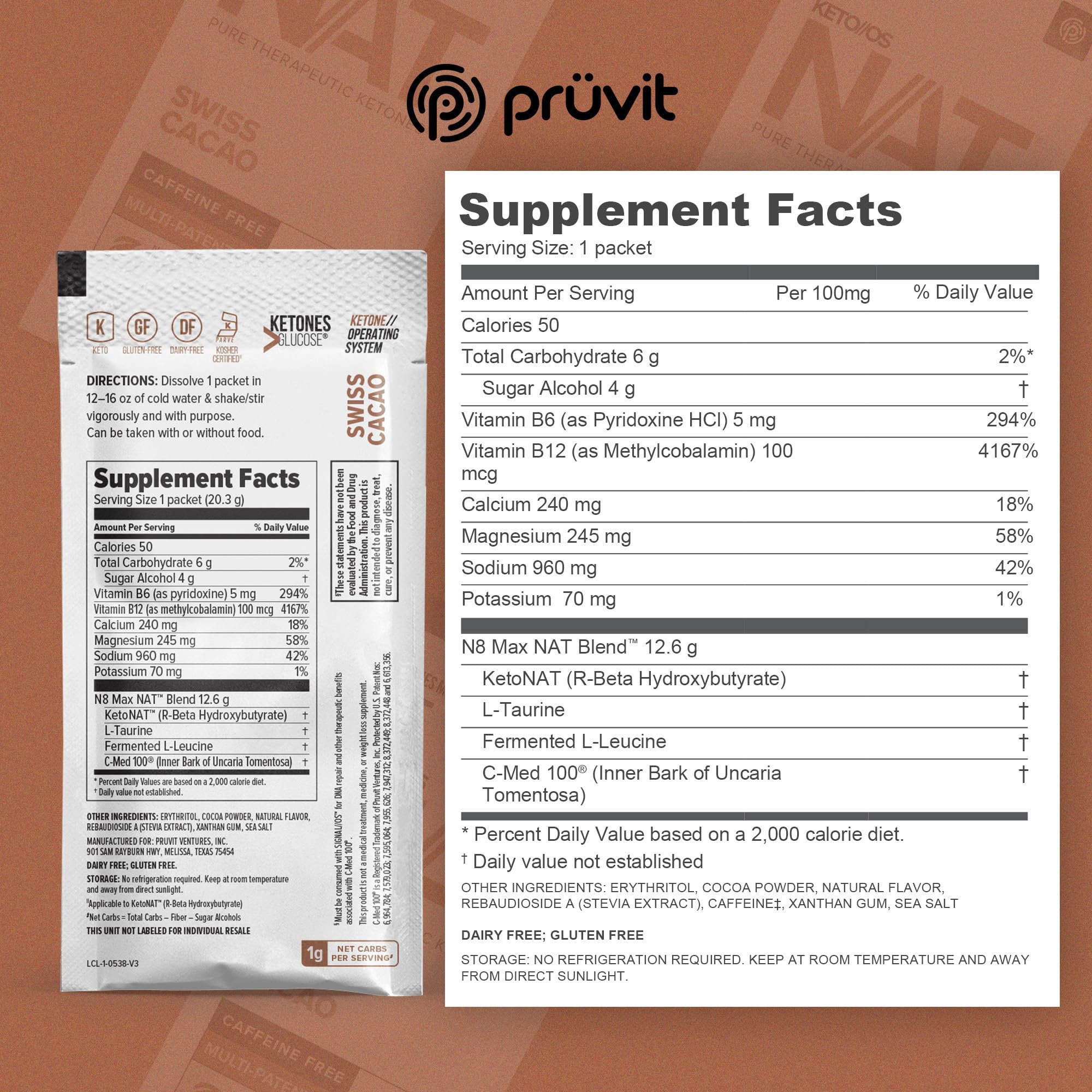 Keto OS NAT Swiss Cacao Exogenous Ketones Supplement - Caffeine Free Ketogenic Diet Booster for Men & Women (20 Servings) | Supports Energy, Focus & Weight Loss on Keto Lifestyle