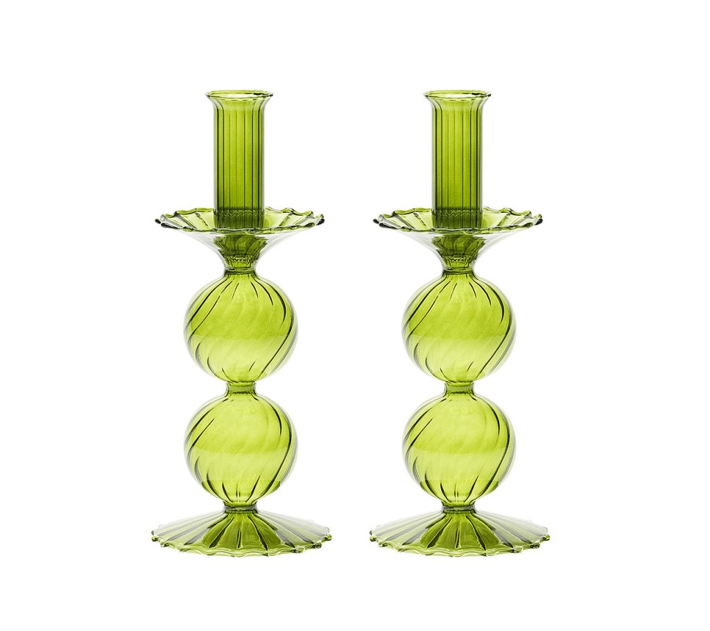 Bella Olive Green Short Candle Holders - Set of 2 Glass Tea Light Candle Holders in Gift Box - Perfect for Wedding Centerpieces, Table Decor, and Romantic Home Decor