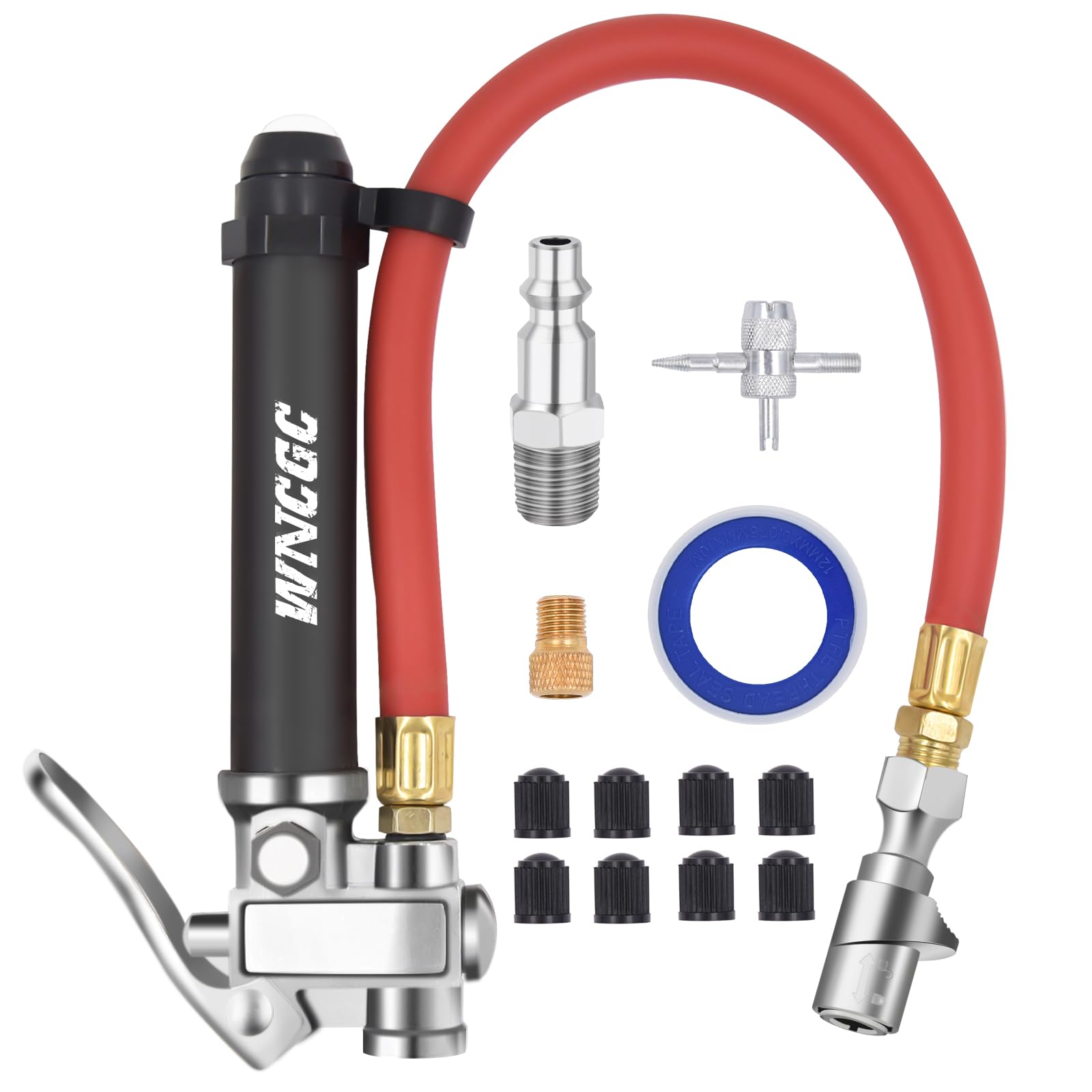 10-120 PSI Heavy Duty Tire Inflator Gauge with Lock-on Air Chuck & 12