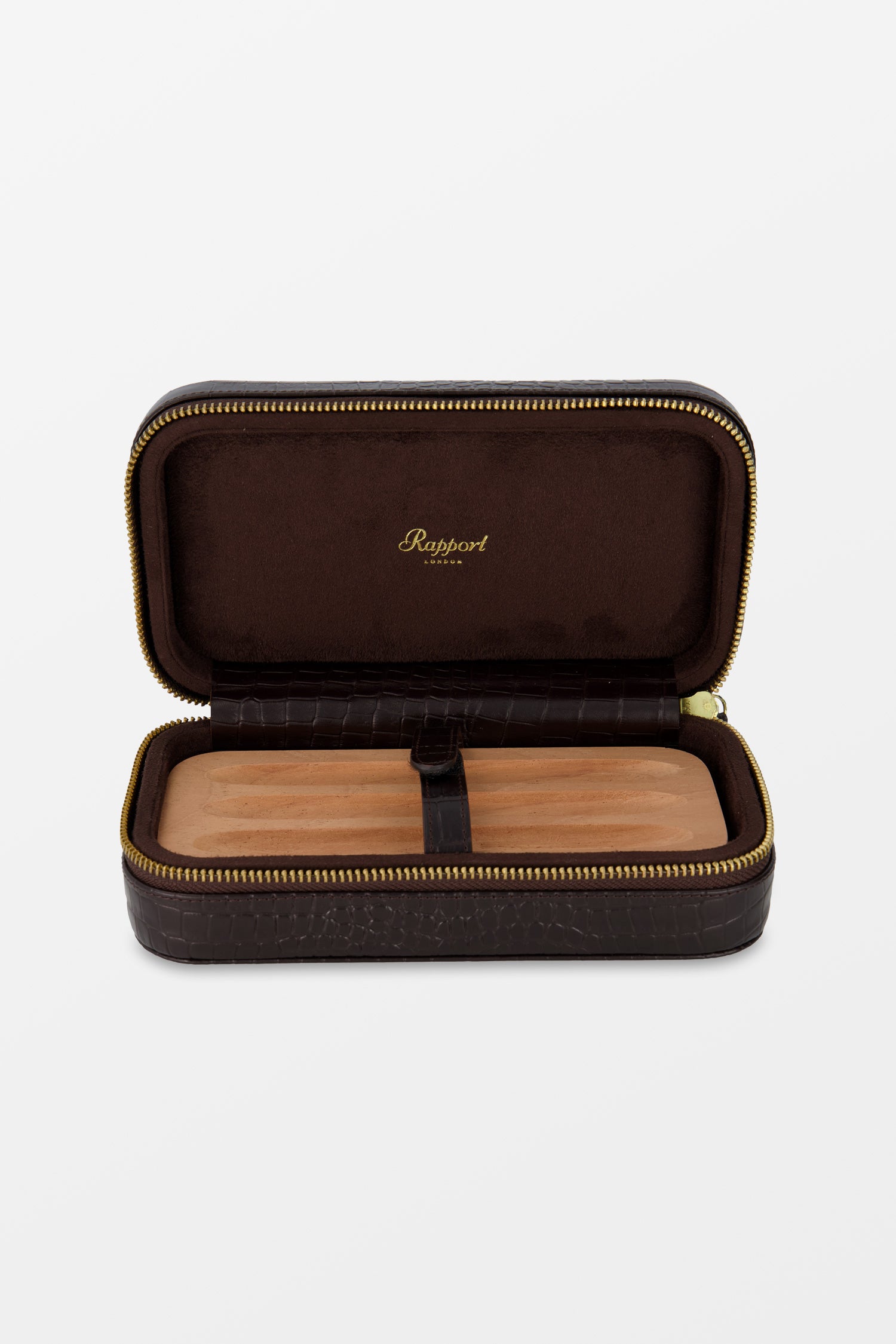 Premium Brown Crocodile Leather Cigar Case for Brompton - Holds 3 Cigars - Perfect for Travel, Gifts & Outdoor Smoking
