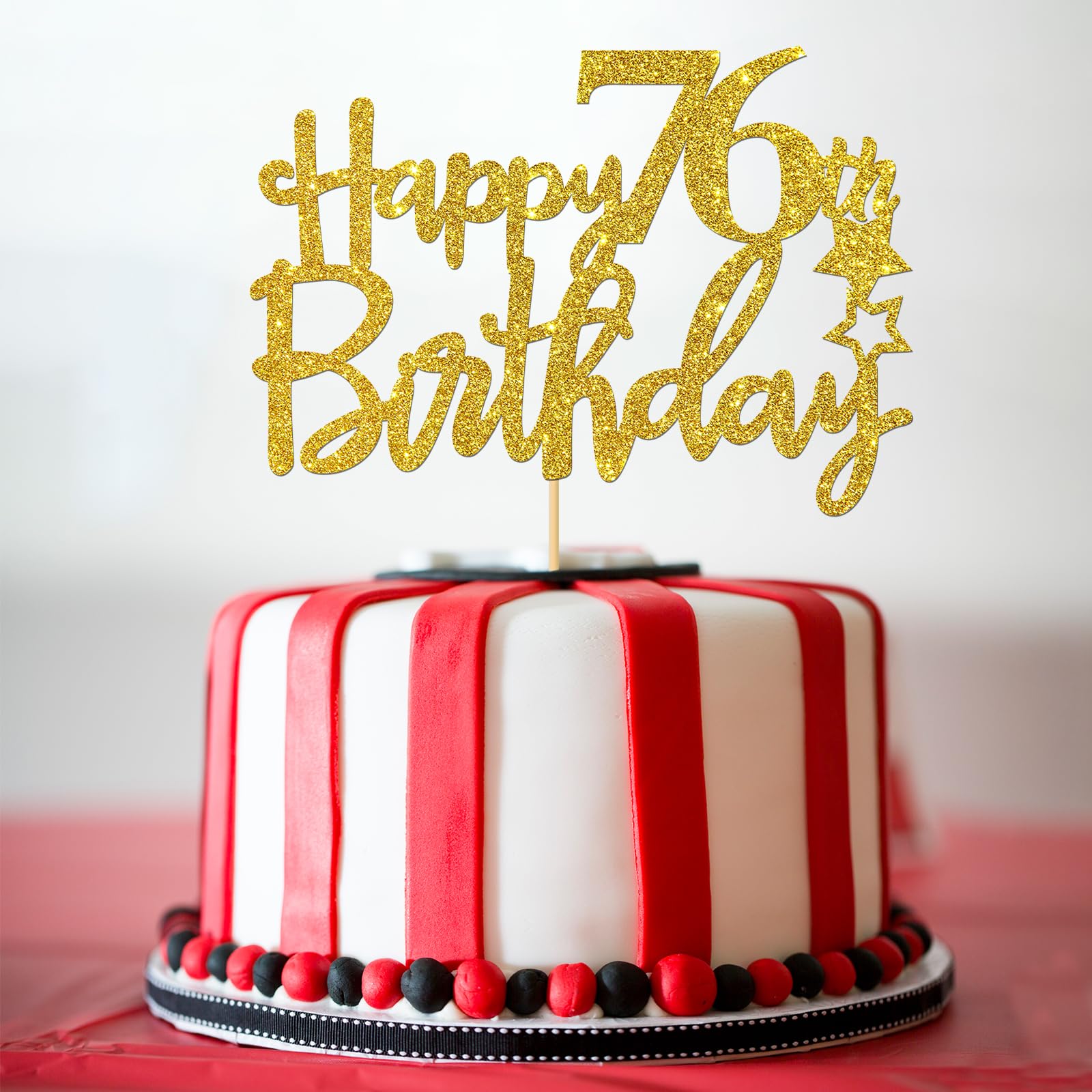 76th Birthday Cake Topper - Gold Glitter 76 Sign for Birthday Party Decorations - Cheers to 76 Years Party Supplies - Perfect for Milestone Celebrations & Retirement Parties