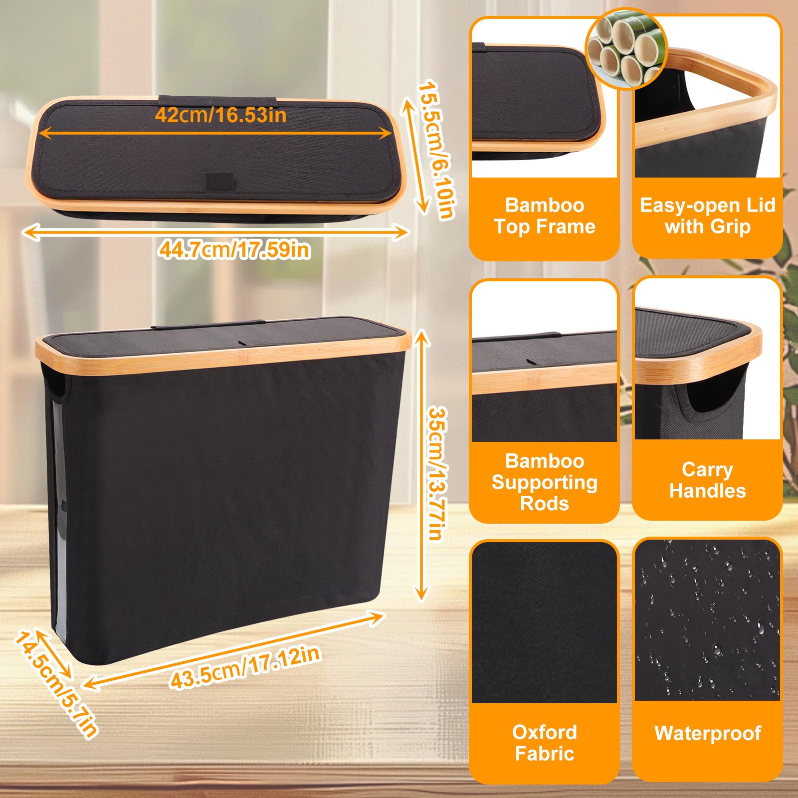 Toilet Paper Storage Basket with Lid - Holds 12 Mega Rolls | Bathroom Organizer & Accessories Holder | Space-Saving Toilet Paper Bin for Bathroom, RV, or Guest Room (Black)
