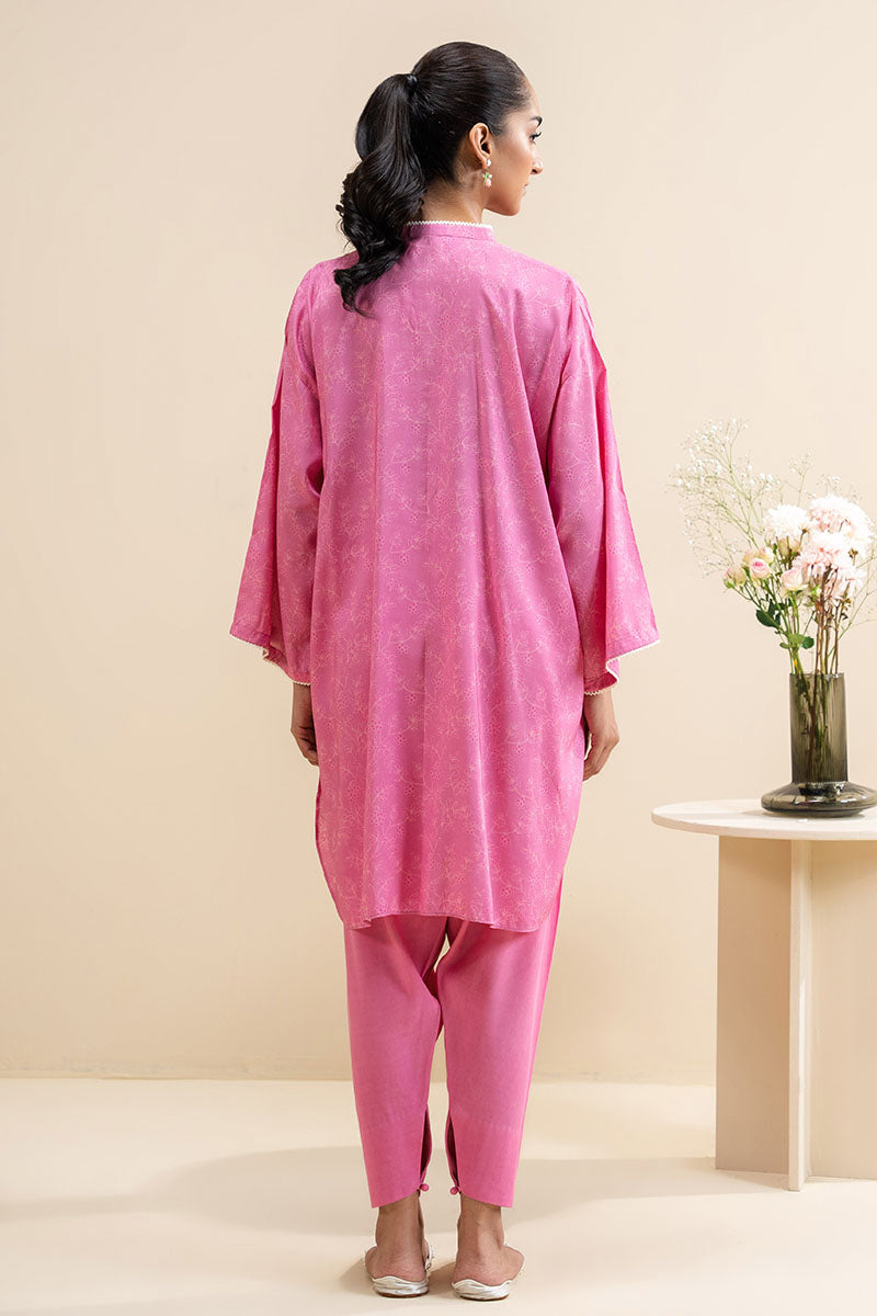 Elegant Misty Pink 2-Piece Printed Linen Suit for Women - Summer Casual Outfit, Beach Wedding & Vacation Wear