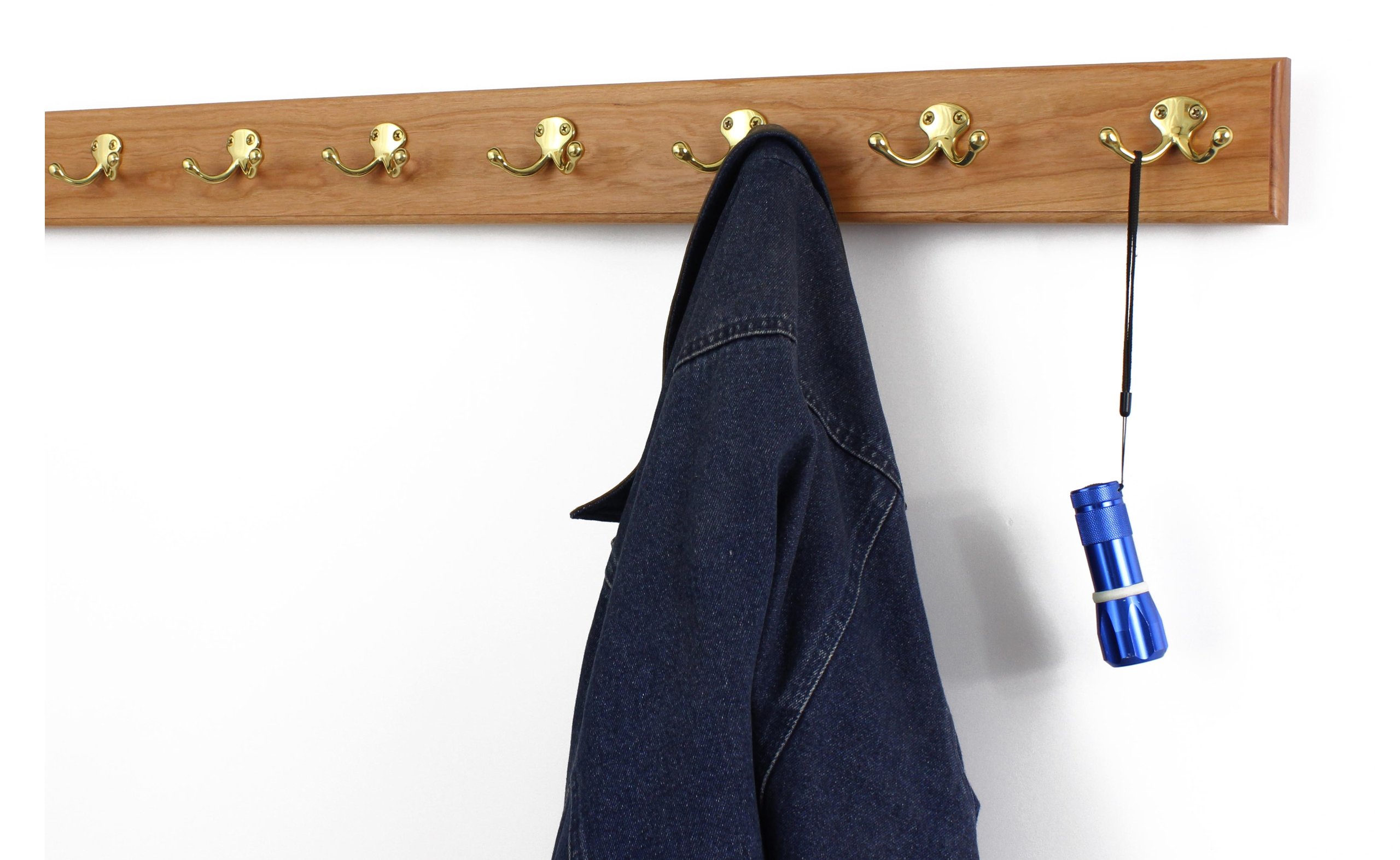 Solid Brass Double Hook Cherry Wood Coat Rack - 36