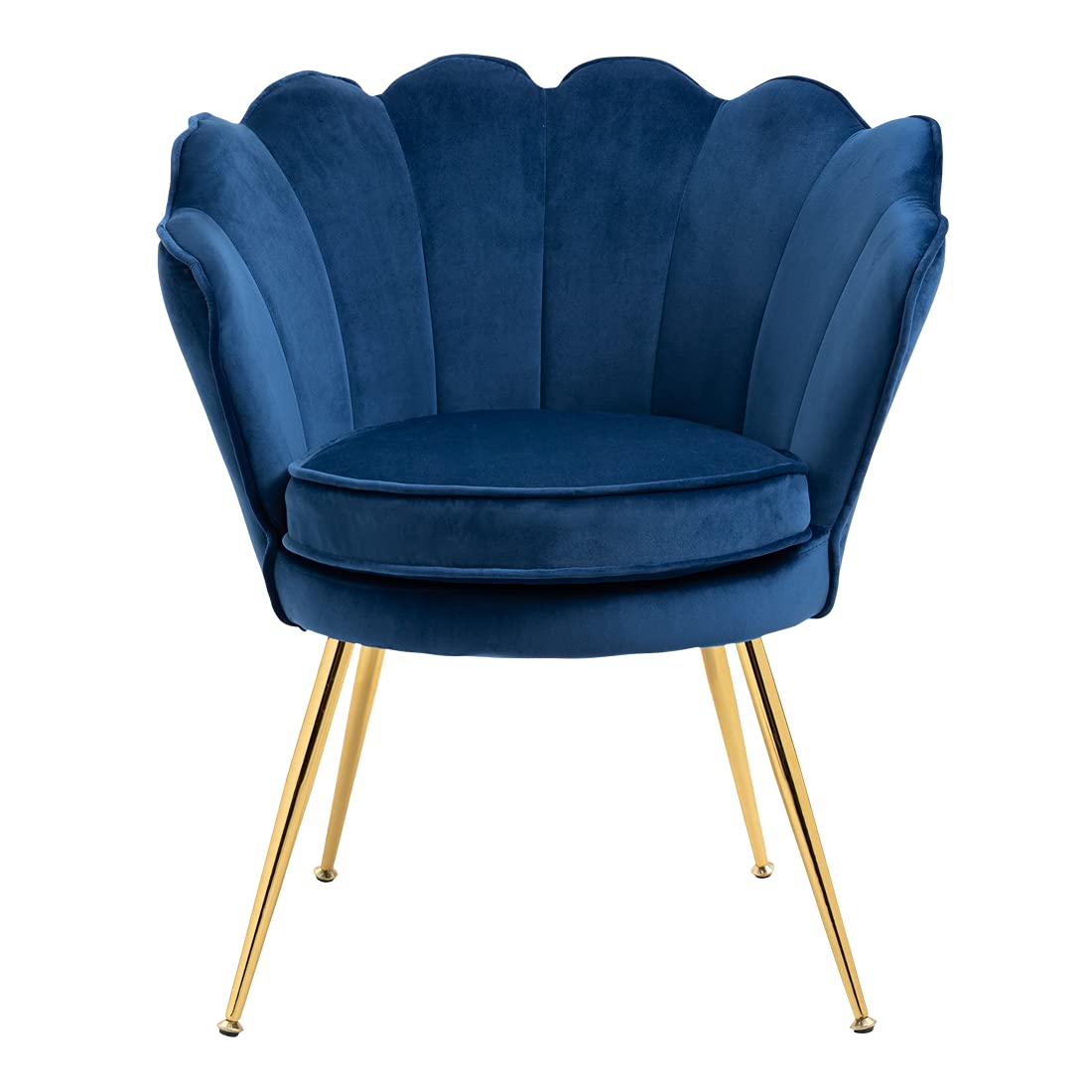 Blue Velvet Accent Chair - Modern Upholstered Armchair with Golden Metal Legs for Living Room, Bedroom & Dining Room | Mid-Century Style Lounge Chair for Home Decor, Vanity & Leisure Sitting