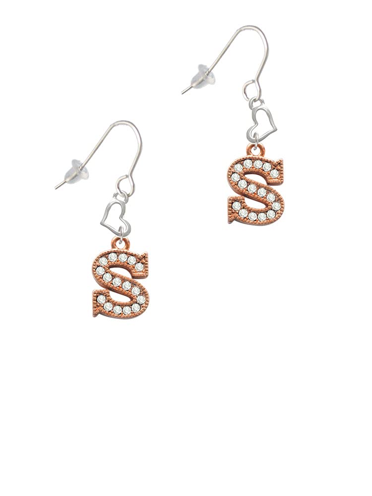 Rose Gold Crystal Initial Heart French Earrings for Women - Dainty Small Letter Studs for Everyday Wear, Gift for Her, Valentine's Day