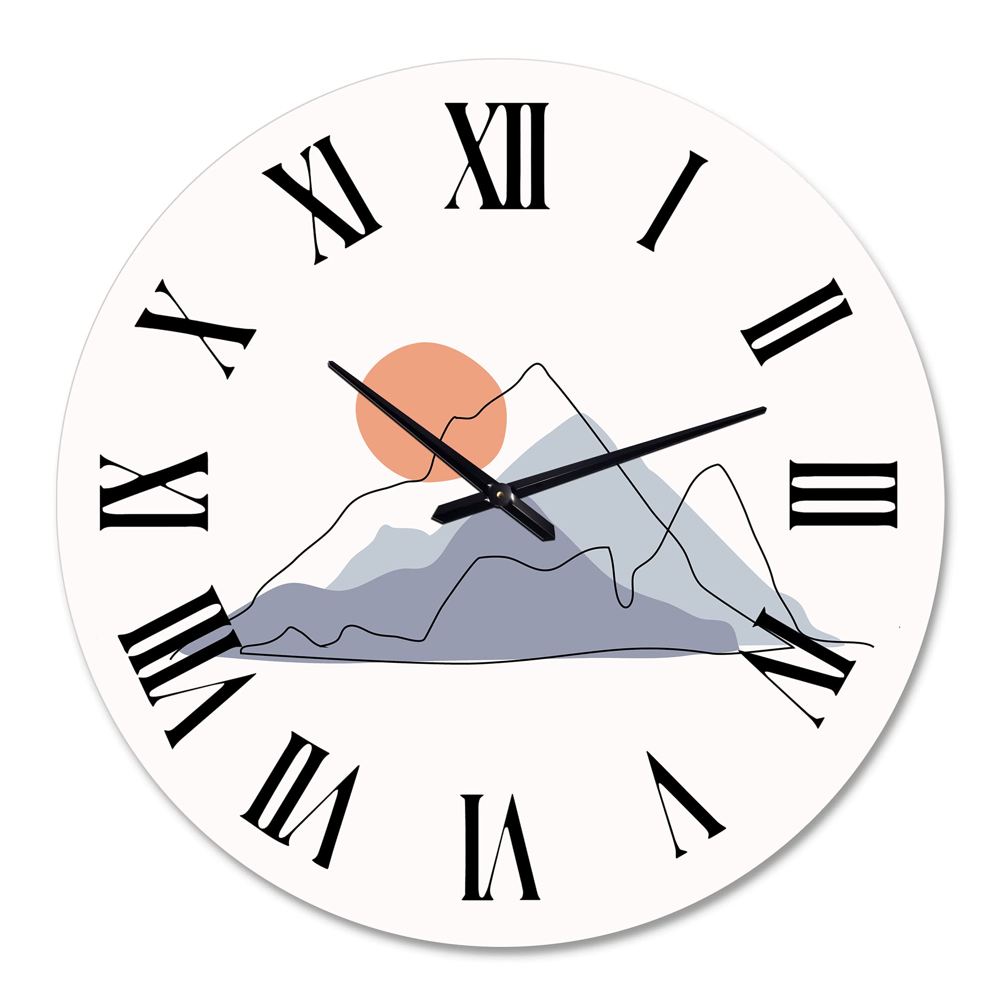 Abstract Mountainscape with Red Moon - Modern Large Wall Clock for Home & Office Decor | Silent Non-Ticking, Battery Operated | Perfect for Living Room, Bedroom, Study