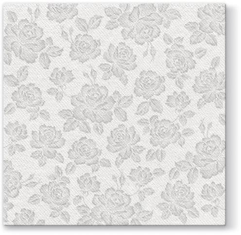 Premium 1/4 Fold Silver Airlaid Dinner Napkins with Subtle Rose Design - 50 Pack - Elegant Table Setting for Weddings, Parties & Fine Dining