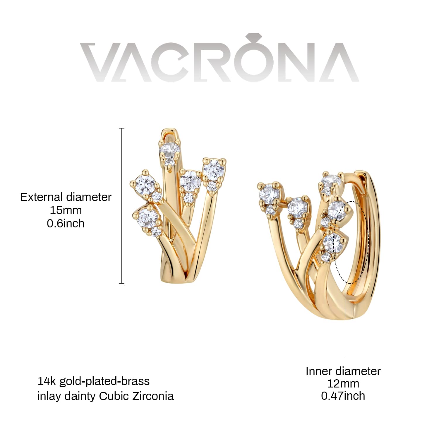 VACRONA Cubic Zirconia Huggie Earrings 14k Gold Plated - Tiny Small Hoop Earrings for Women, Lightweight Simple Minimalist Hoops, Perfect Gift for Her - Ideal for Everyday Wear, Work, Date Night & Special Occasions