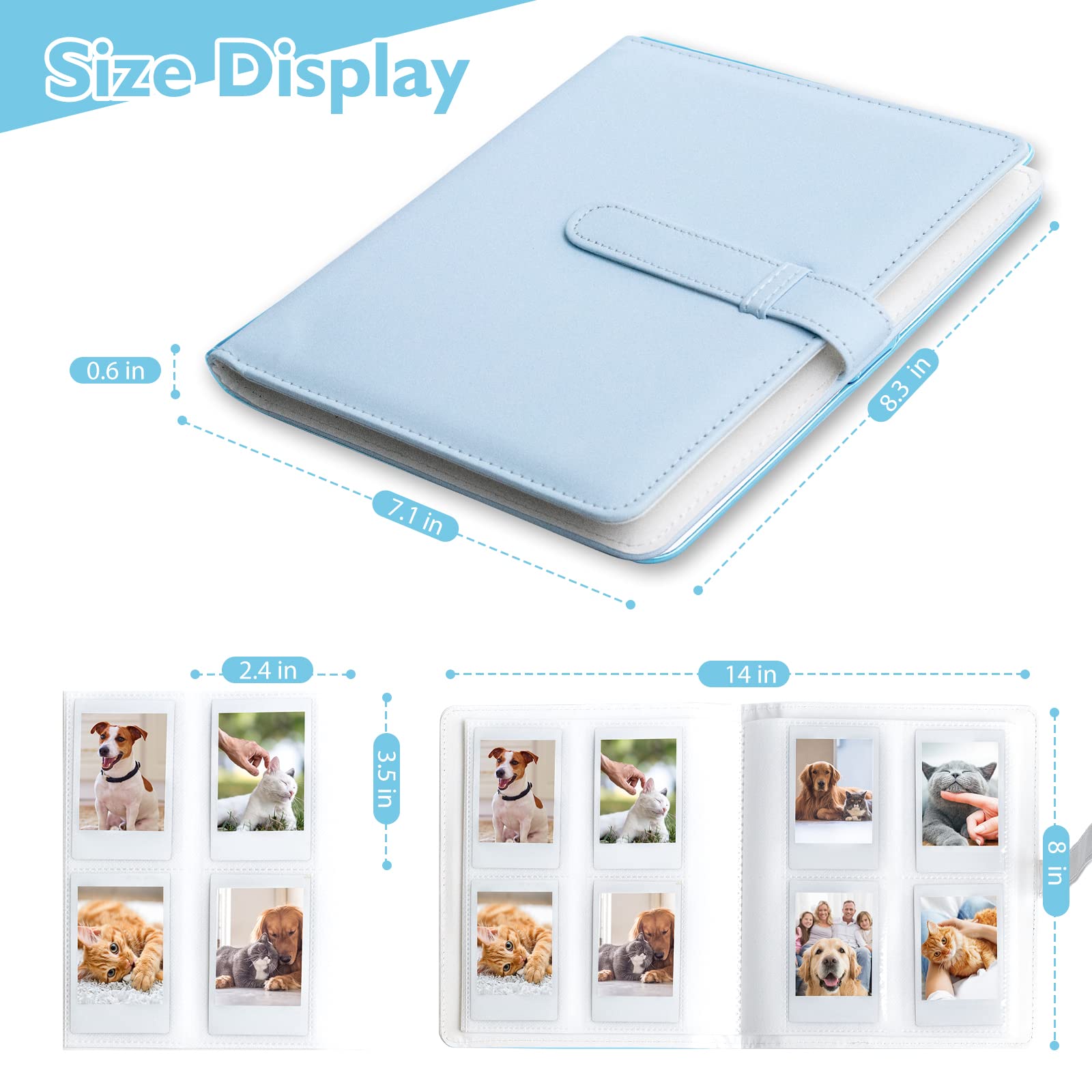128-Pocket Photo Album for Fujifilm Instax Mini LiPlay 11 12 90 70 50S 26 25 9 8+ 8 7S & Mini LINK2 Printer - Compatible with Snap SnapTouch PIC-300 Z2300 Mint Zip Instant Cameras (Blue) - Perfect for Travel, Parties, and Memory Keeping