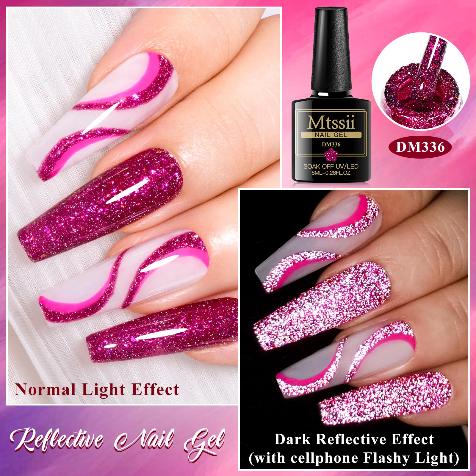 MTSSII Hot Pink & Cat Eye Gel Nail Polish Set - Spring Summer Nail Colors with Reflective Glitter (Pink, Red, Purple) for DIY Nail Art at Home | Perfect for Parties, Weddings & Salon-Quality Manicures