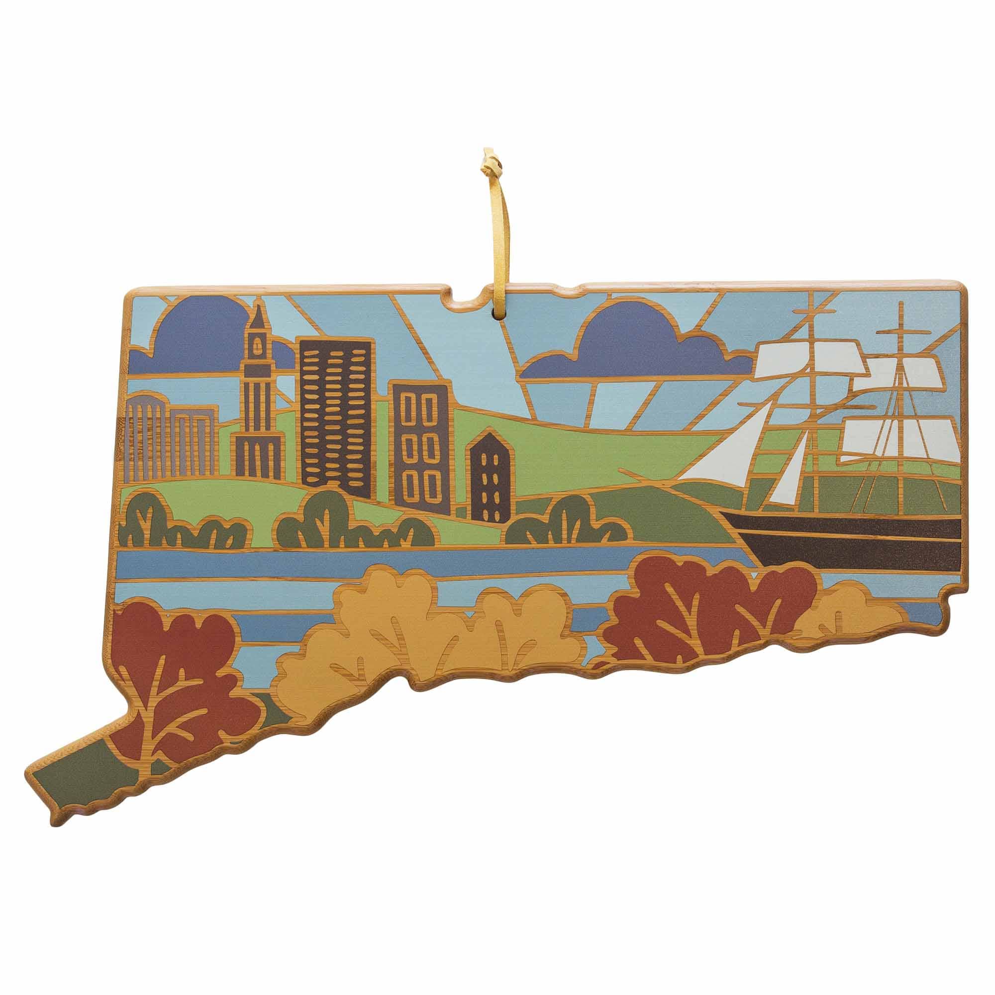 Handmade Connecticut Themed Wooden Cutting Board with Summer Stokes Art - Perfect for Kitchen Decor, Housewarming Gifts & Cheese Serving