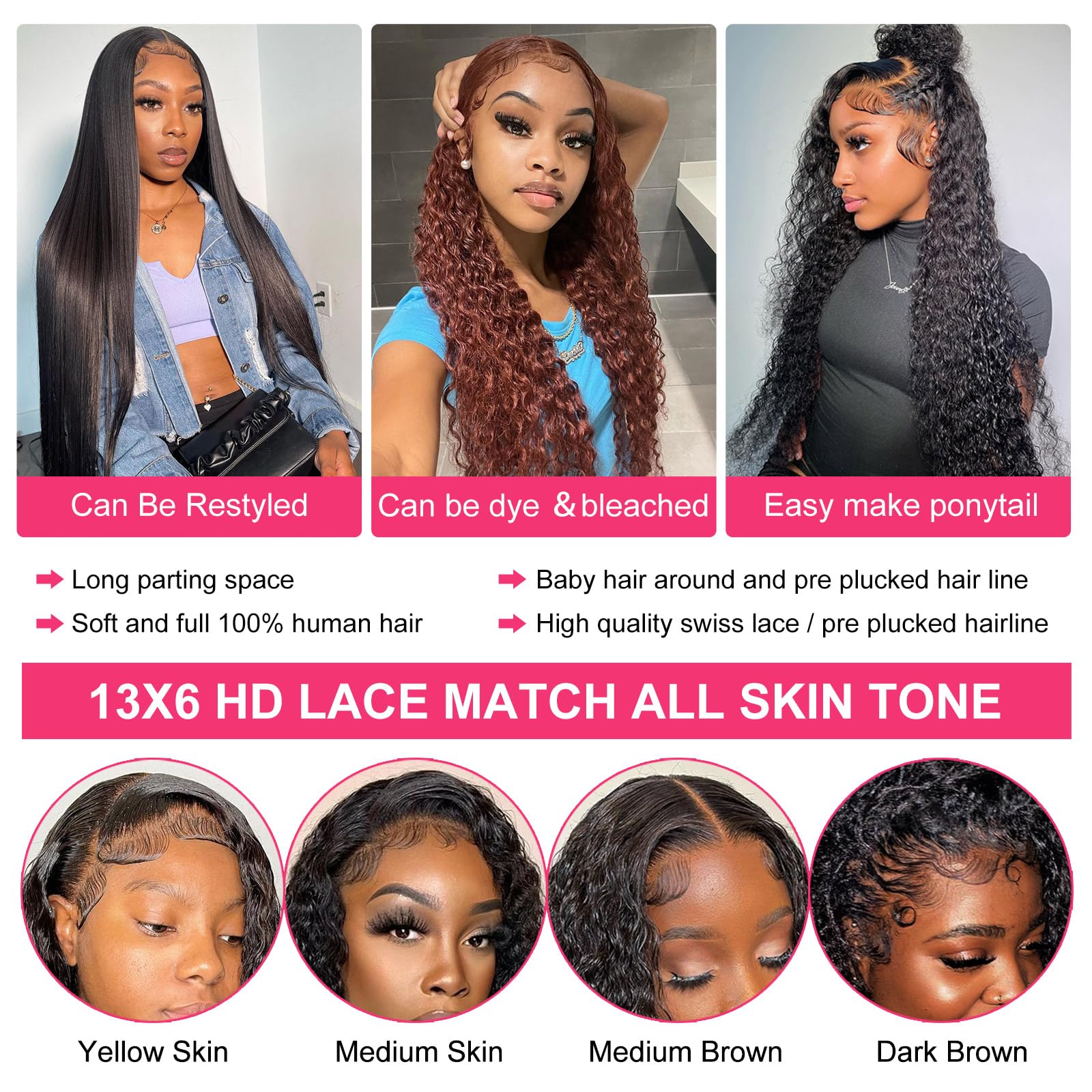 30 Inch Deep Wave Lace Front Wigs Human Hair - 13x6 HD Transparent Lace Frontal - 180% Density Glueless Pre Plucked with Baby Hair - Natural Black/Brown/Blonde - Perfect for Daily Wear, Cosplay, and Special Occasions